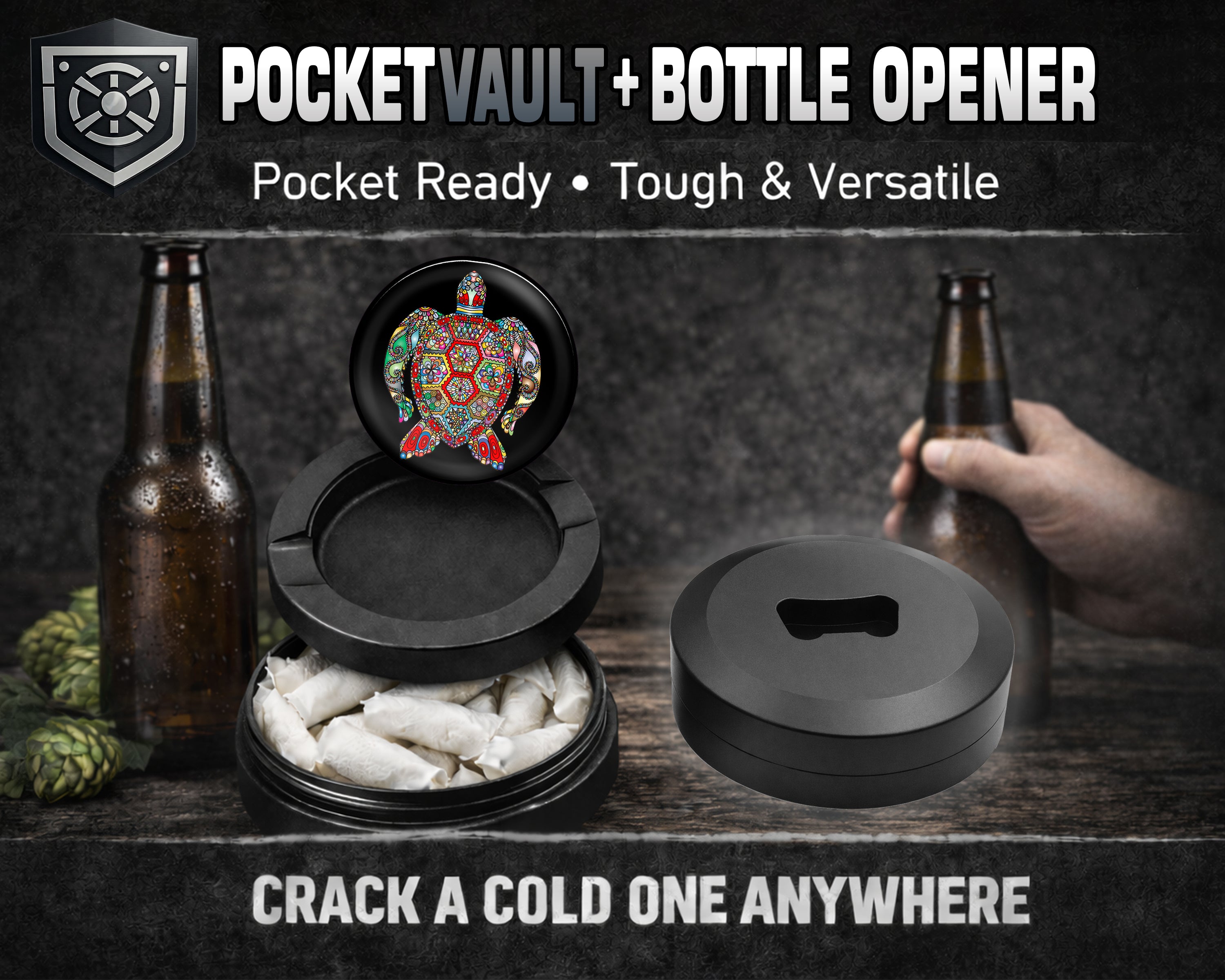 Colorful Sea Turtle Mandala Snus Storage Case Bottle Opener