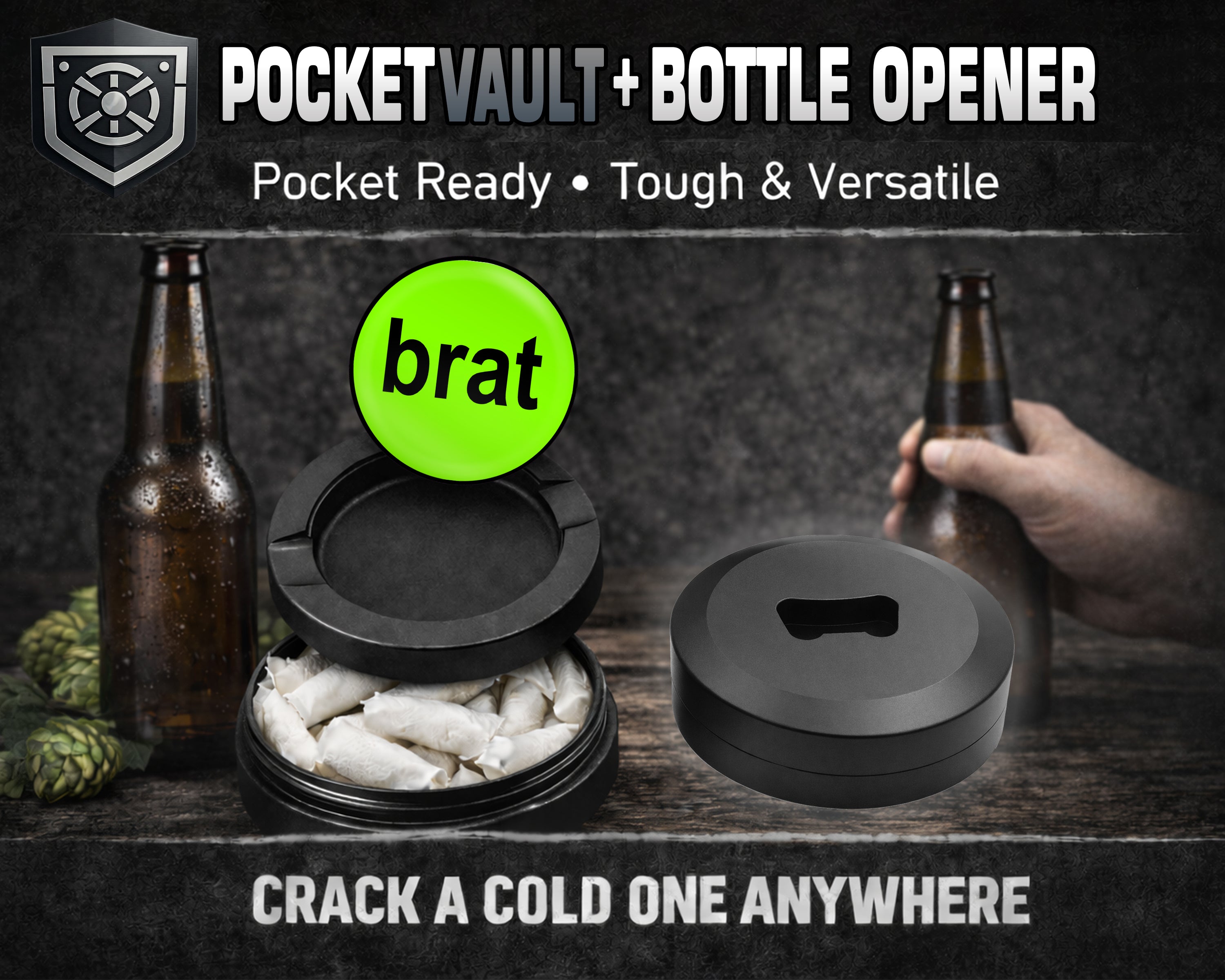 Brat Lime Green Grinder Snus Storage Case Bottle Opener