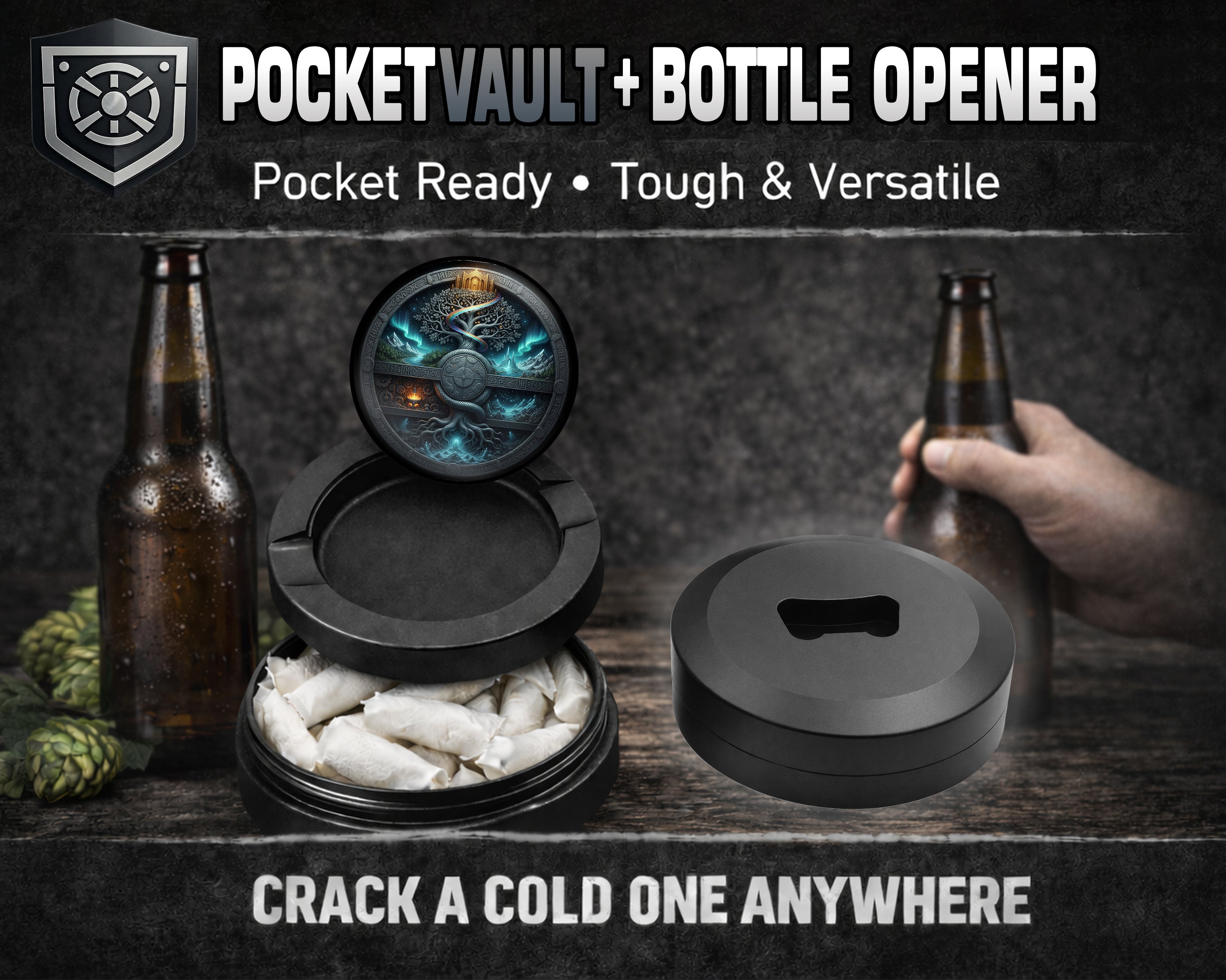 Yggdrasil Realms Cosmic Portal Snus Storage Case Bottle Opener