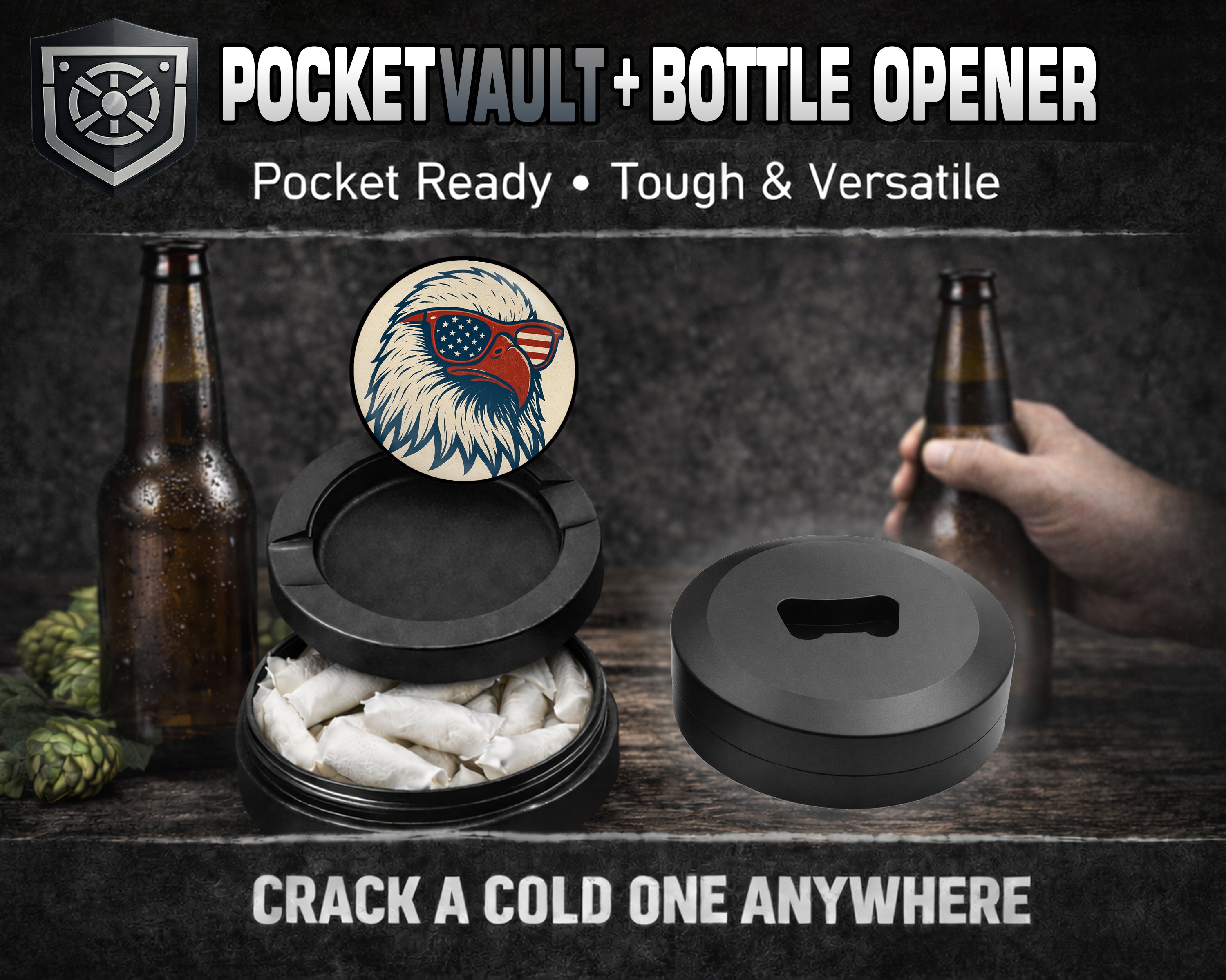 Patriotic Eagle With Sunglasses Snus Storage Case Bottle Opener