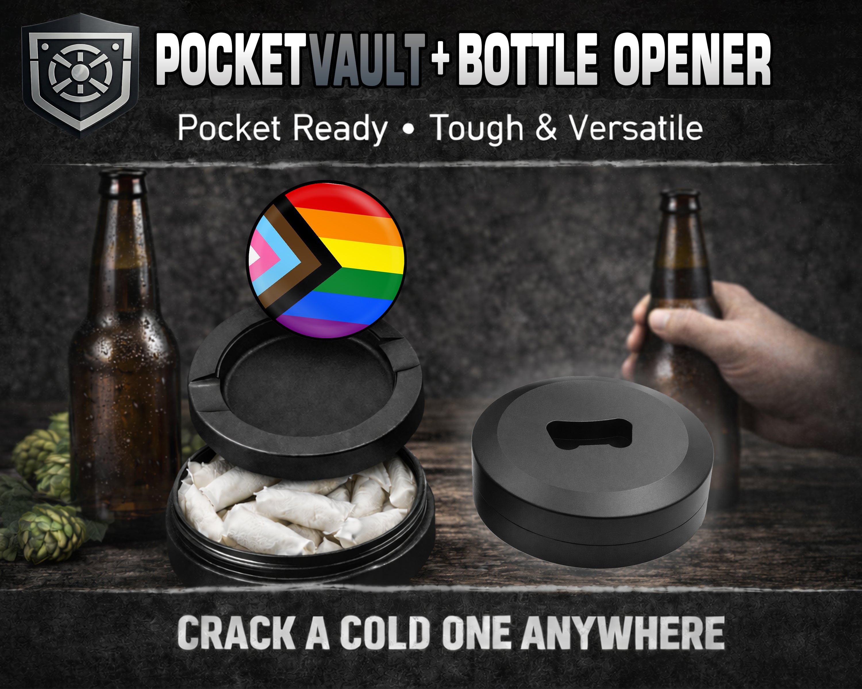 Progressive Pride Flag LGBTQ+ Inclusive Snus Storage Case Bottle Opener