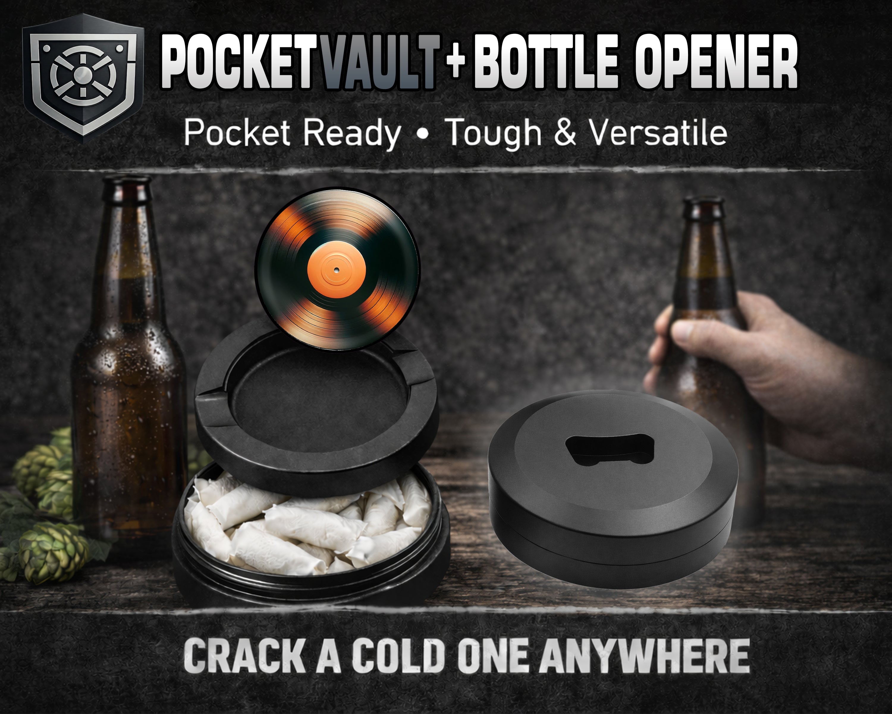 Orange Vinyl Record Snus Storage Case Bottle Opener
