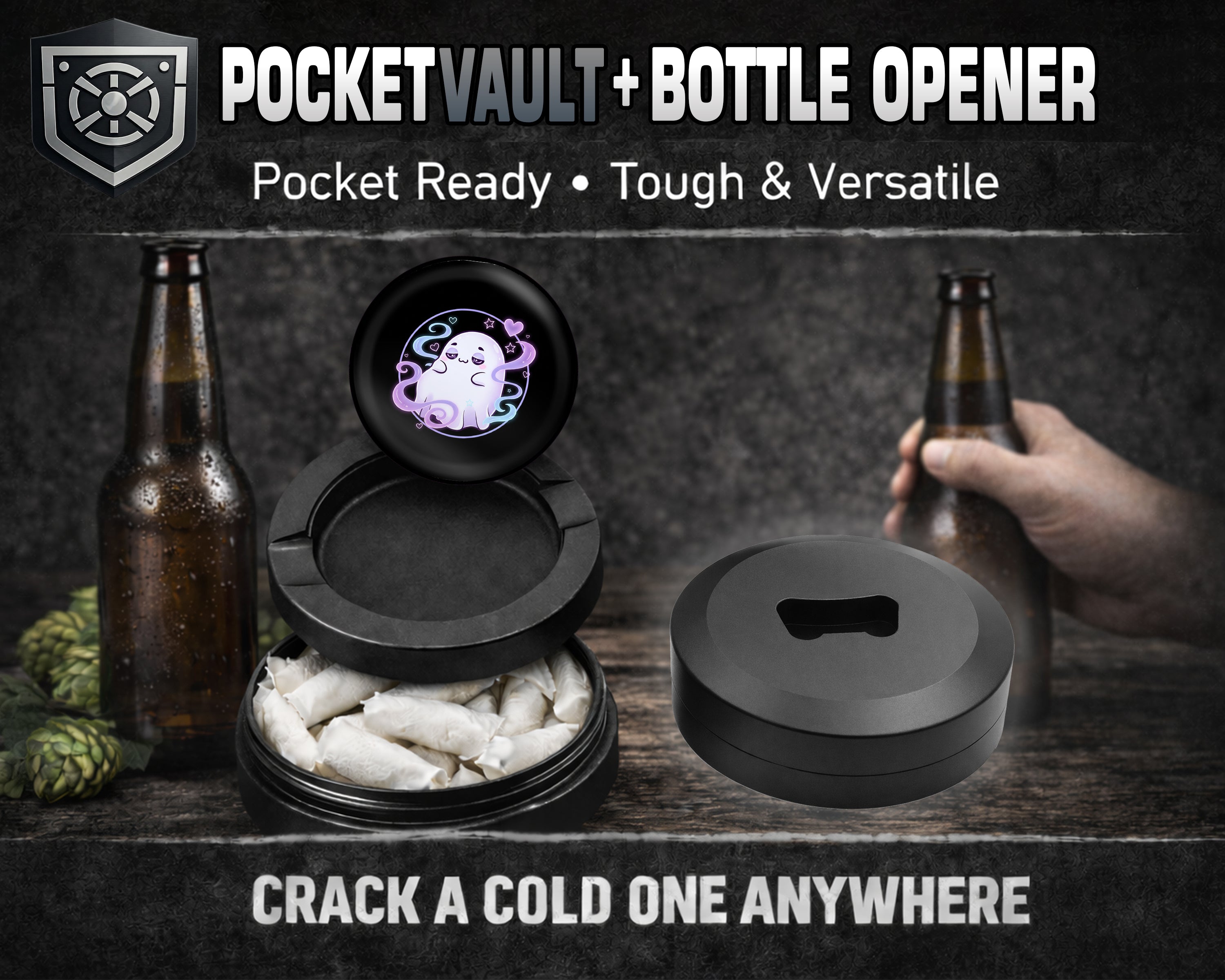 Cute Vaporwave Ghost Vibes Snus Storage Case Bottle Opener