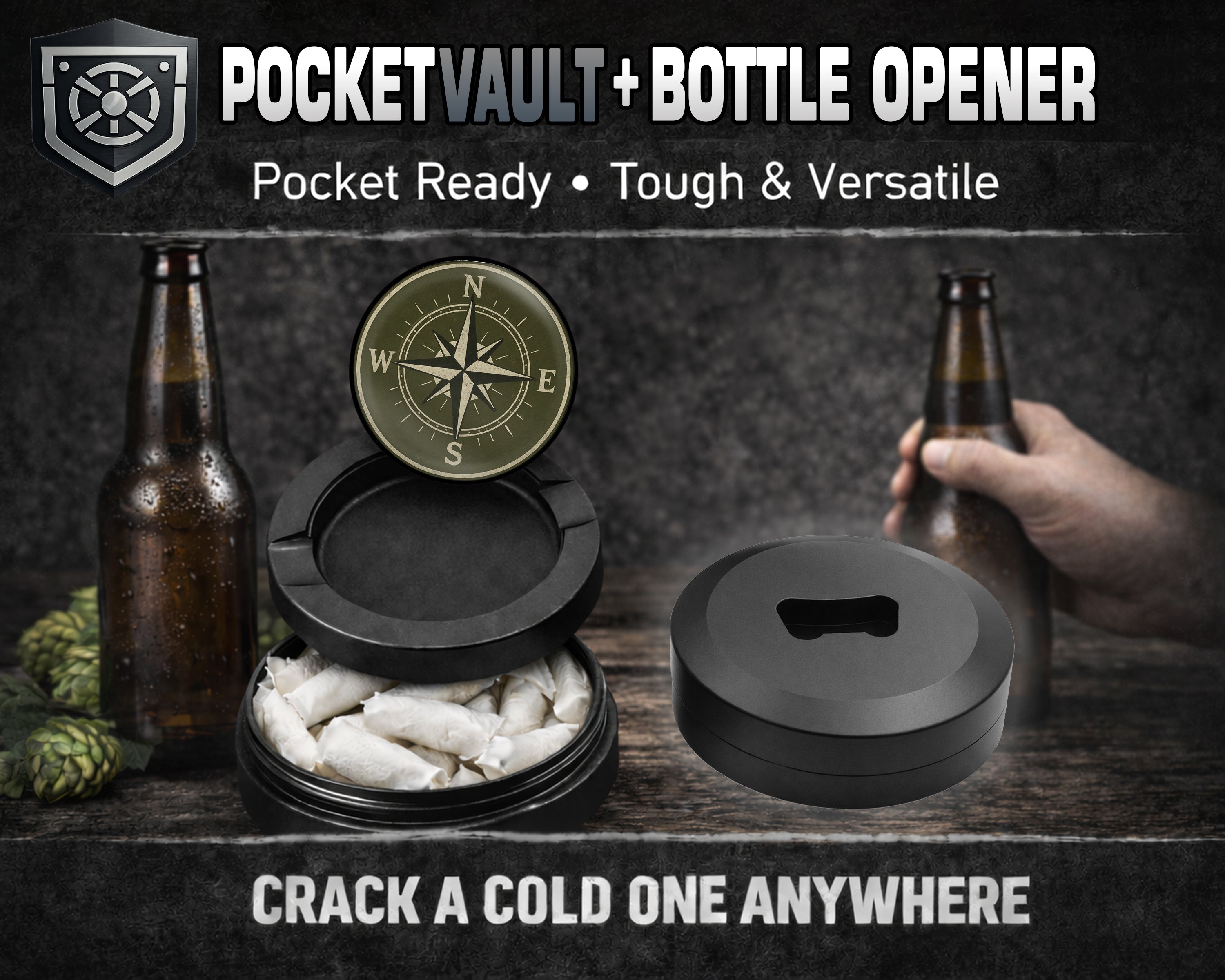 Vintage Compass Snus Storage Case Bottle Opener