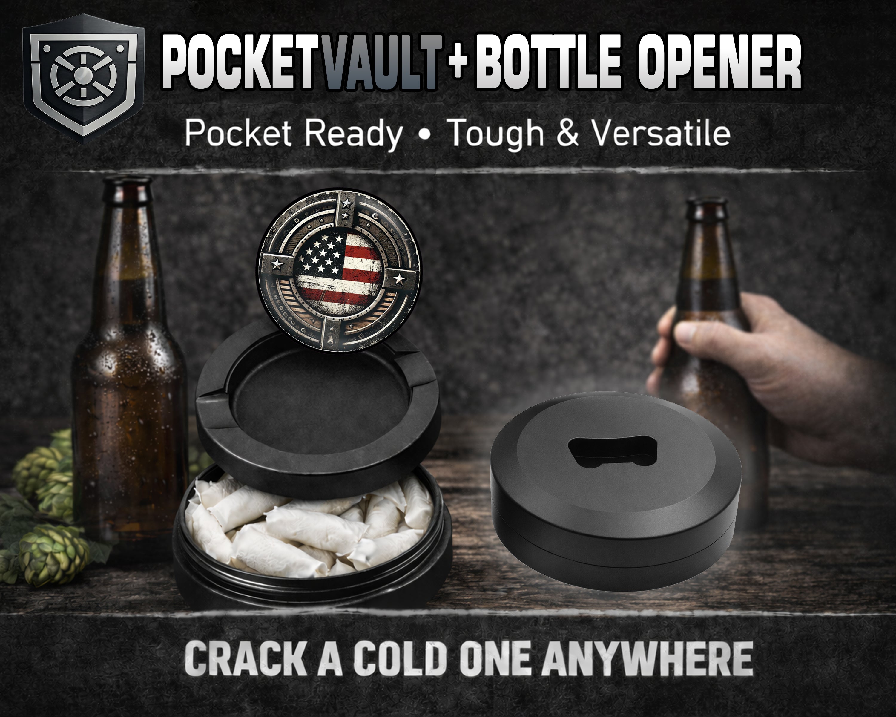 American Flag Snus Storage Case Bottle Opener