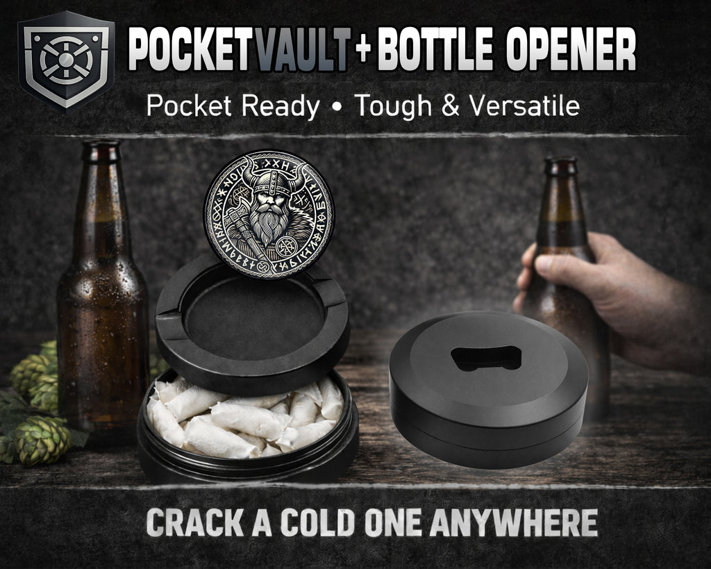 Viking Warrior Axe and Runes Snus Storage Case Bottle Opener