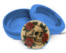 Skull with Red Roses Tattoo Flash Style Snus Storage Case Blue