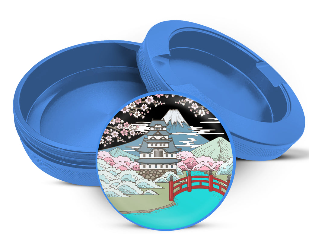 Japanese Style Traditional Landscape Sakura Snus Storage Case Blue