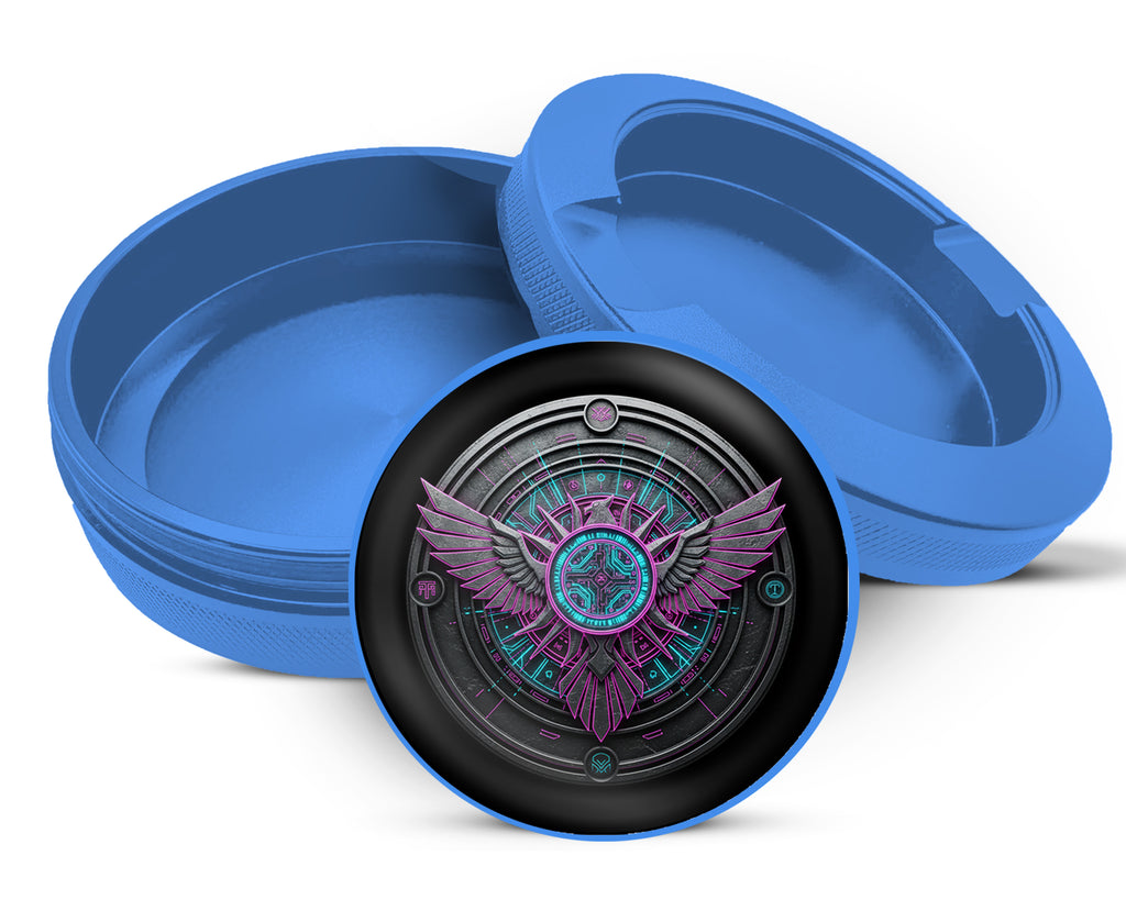 Cyberpunk Winged Circuit Emblem Snus Storage Case Blue
