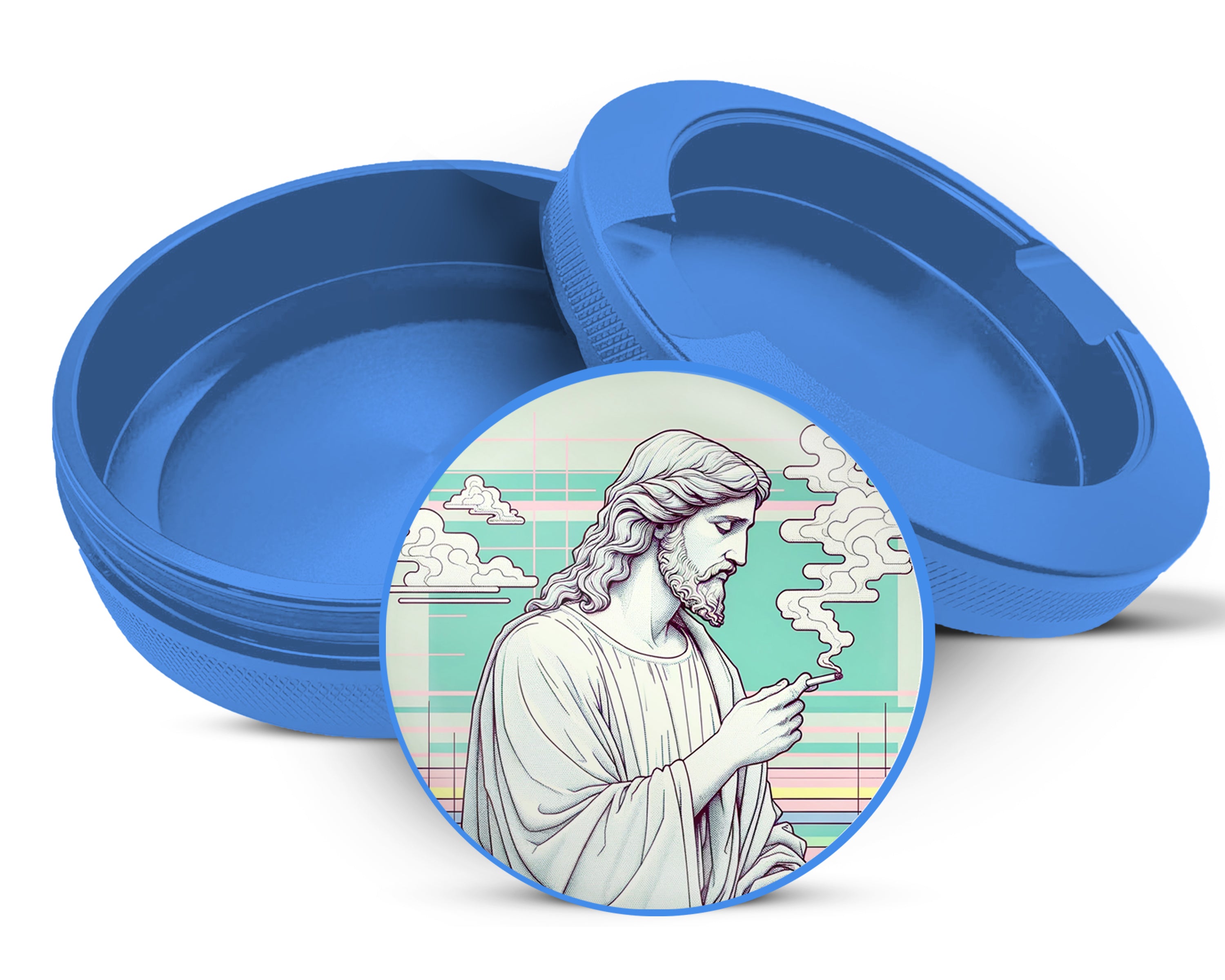 Jesus With Cig Vaporwave Snus Storage Case Blue