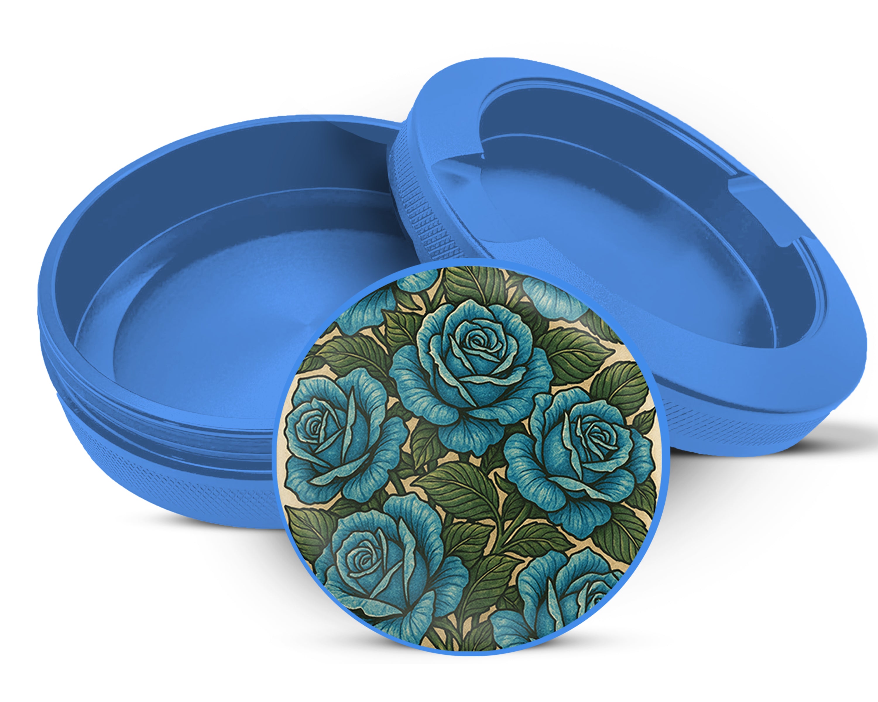 Blue Vintage Rose Pattern Traditional Style Snus Storage Case Blue