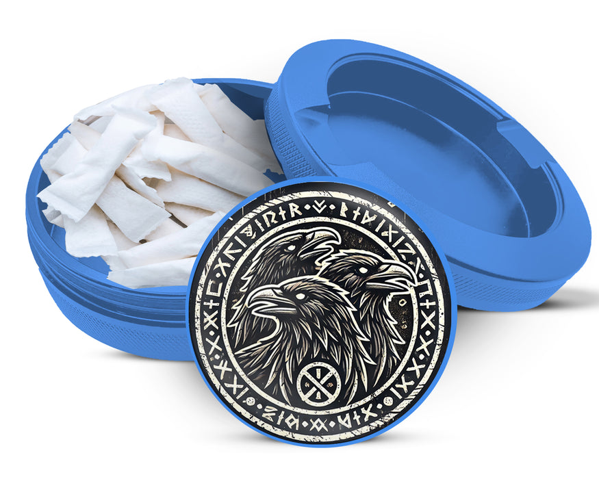 Norse Ravens Snus Holder, Huginn, Muninn, and Jack Zyn Storage Case Blue