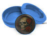 Dark Skull with Red Roses Gothic Ink Style Snus Storage Case Blue