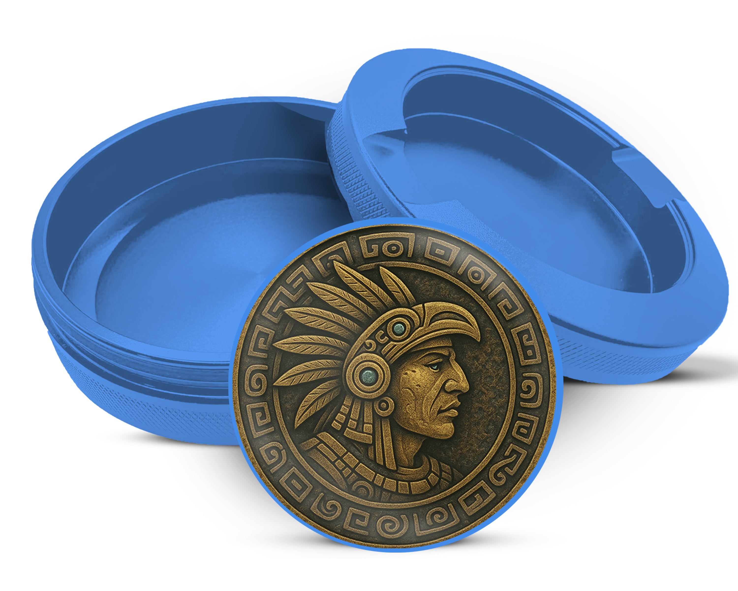 Ancient Mayan Warrior Medallion Art Snus Storage Case Blue