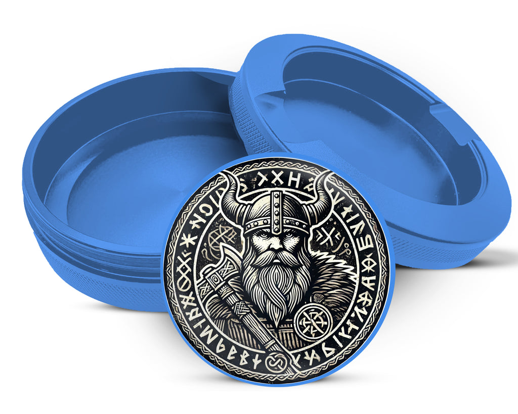 Viking Warrior Axe and Runes Snus Storage Case Blue