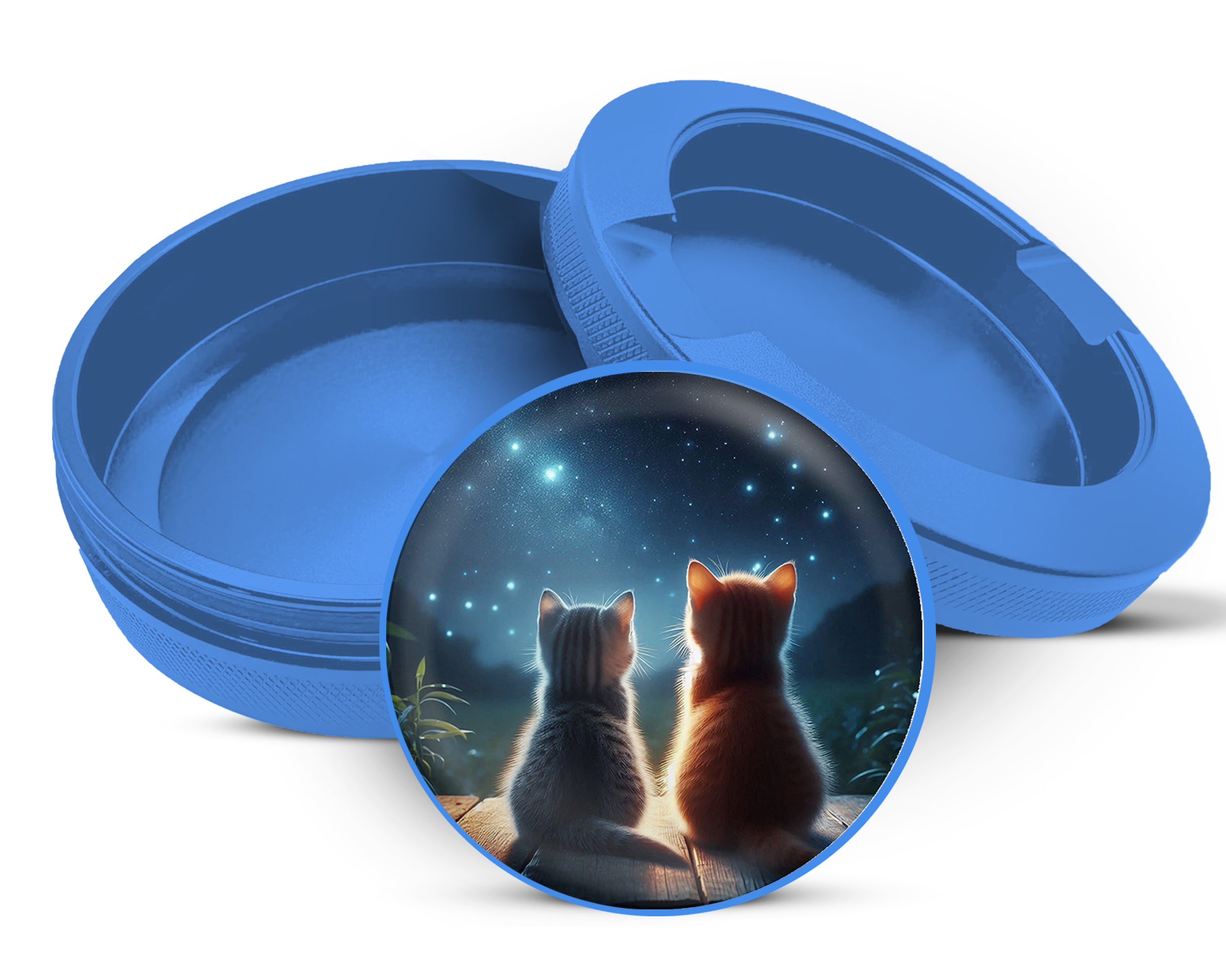 Cute Cats Staring At The Night Snus Storage Case Blue