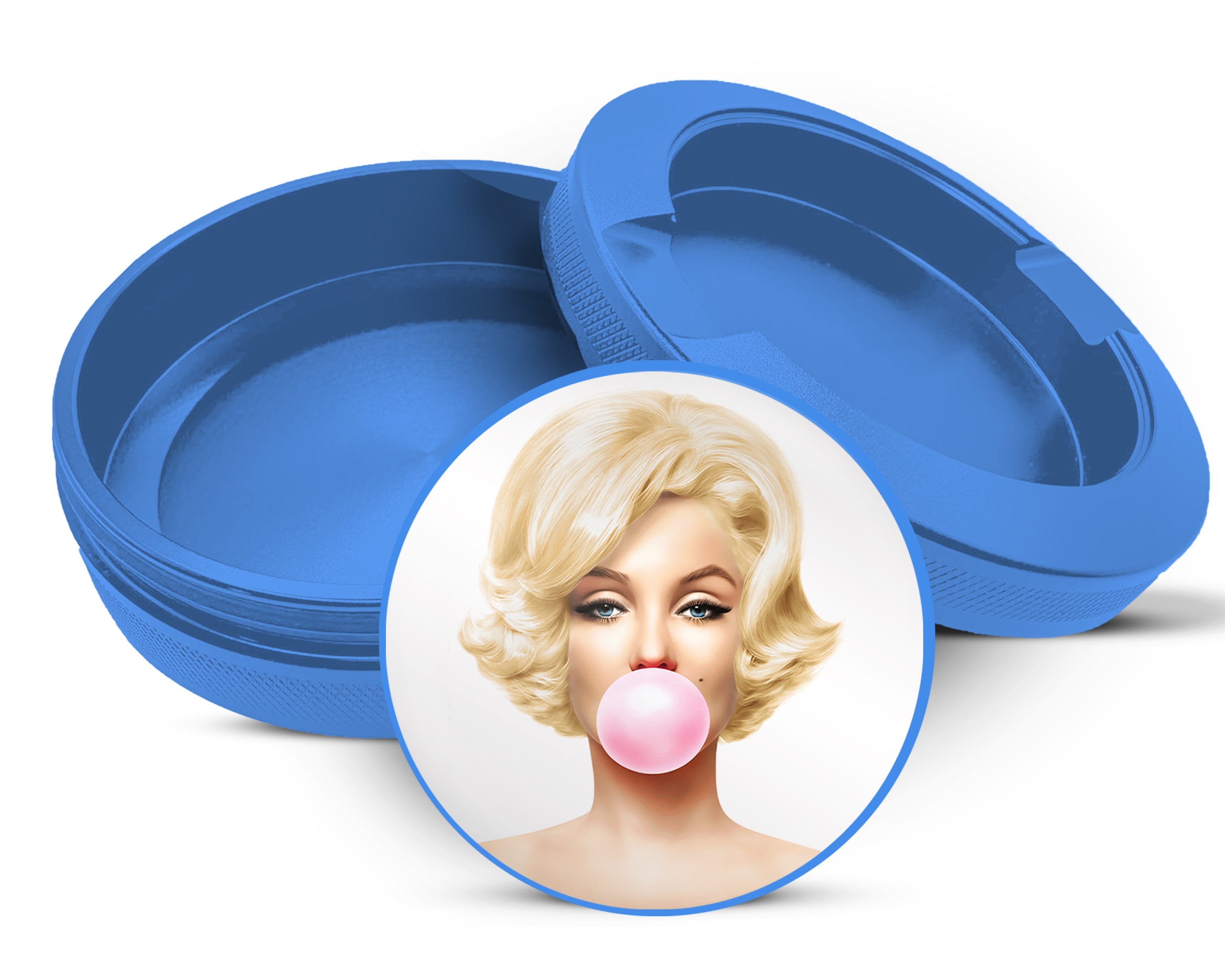 Marilyn Monroe with Pink Bubble Gum Snus Storage Case Blue