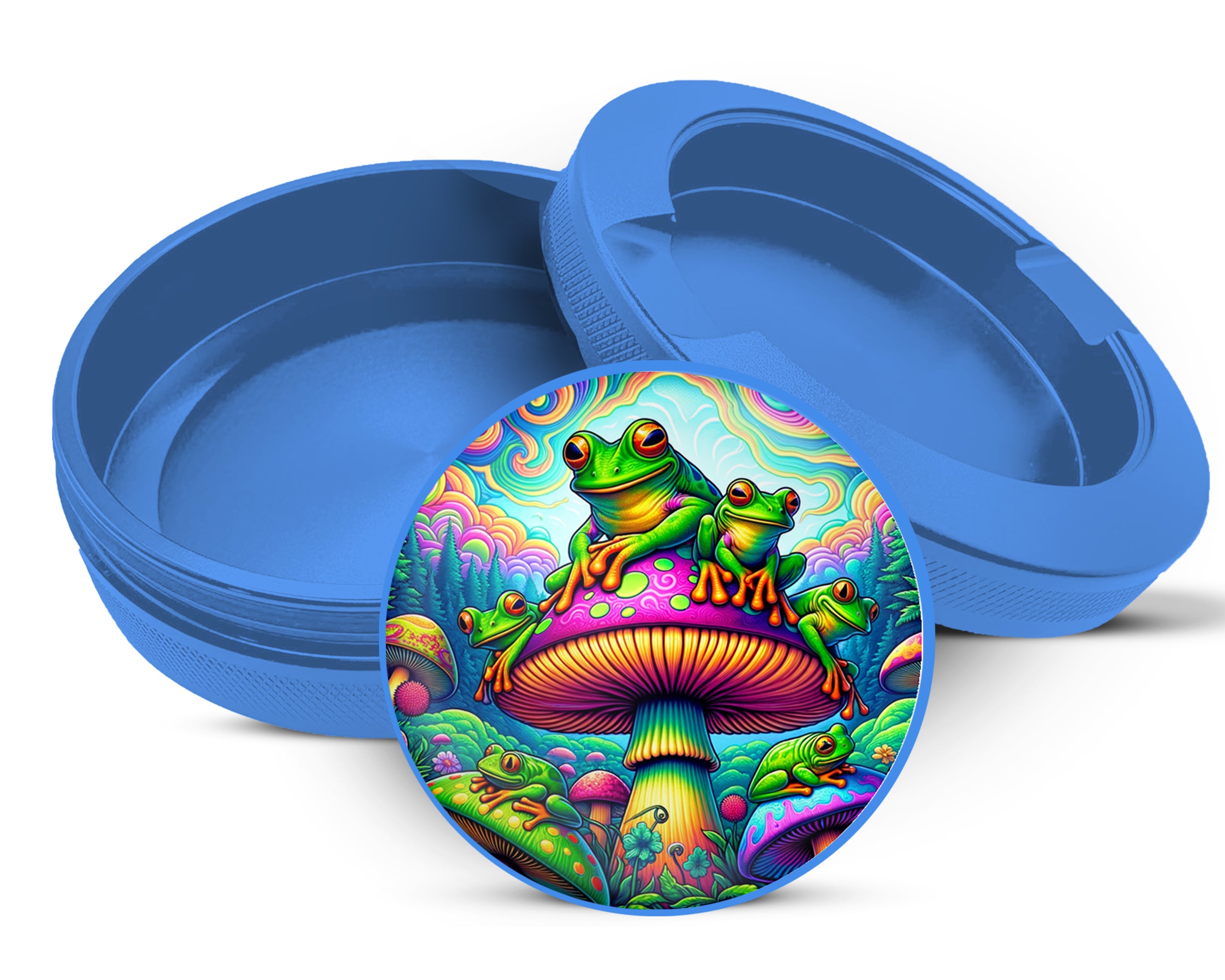 Trippy Mushroom Frog Snus Storage Case Blue