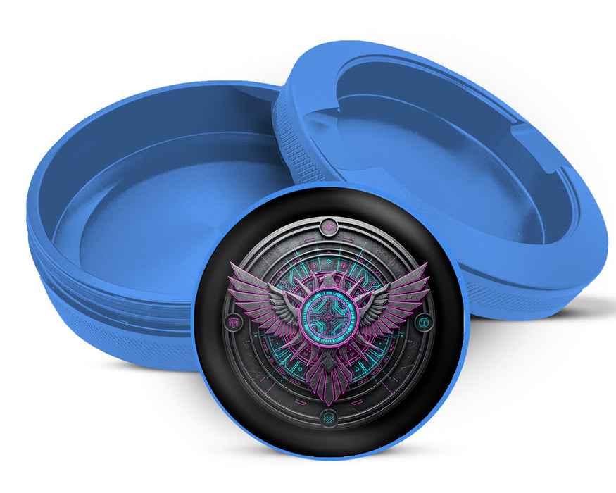 Cyberpunk Winged Circuit Emblem Snus Storage Case Blue