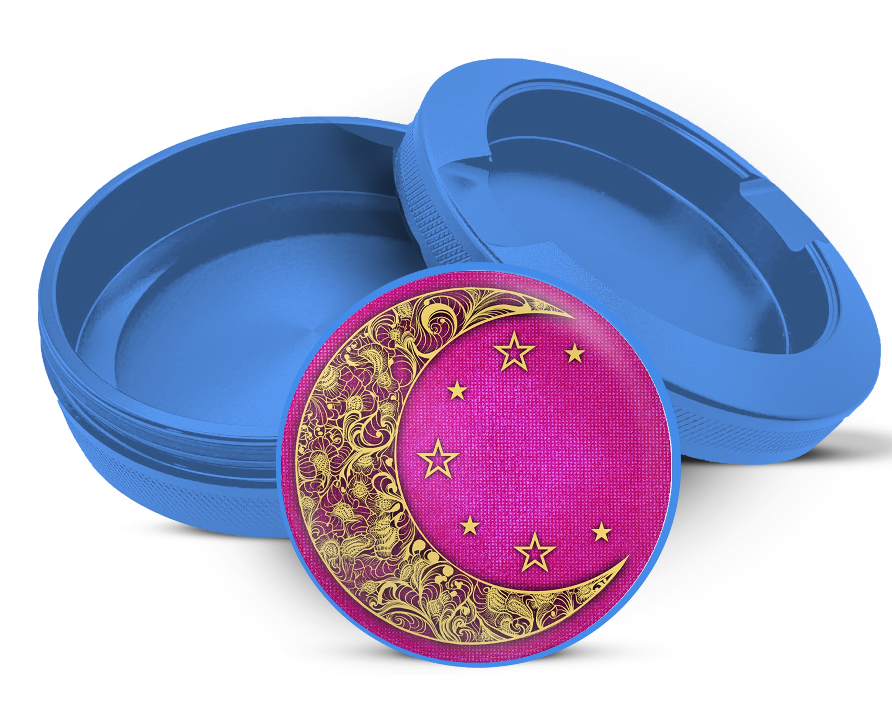 Girly Pink Crescent Moon and Stars Snus Storage Case Blue