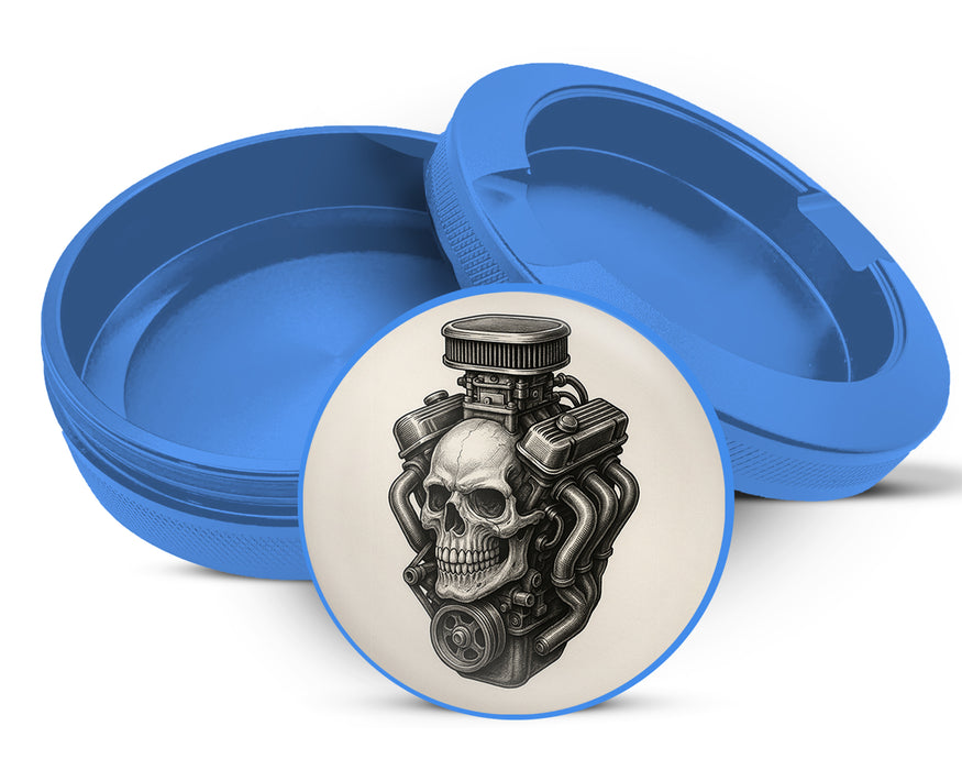 Skull Engine Mashup for Mechanics and Gearheads Snus Storage Case Blue