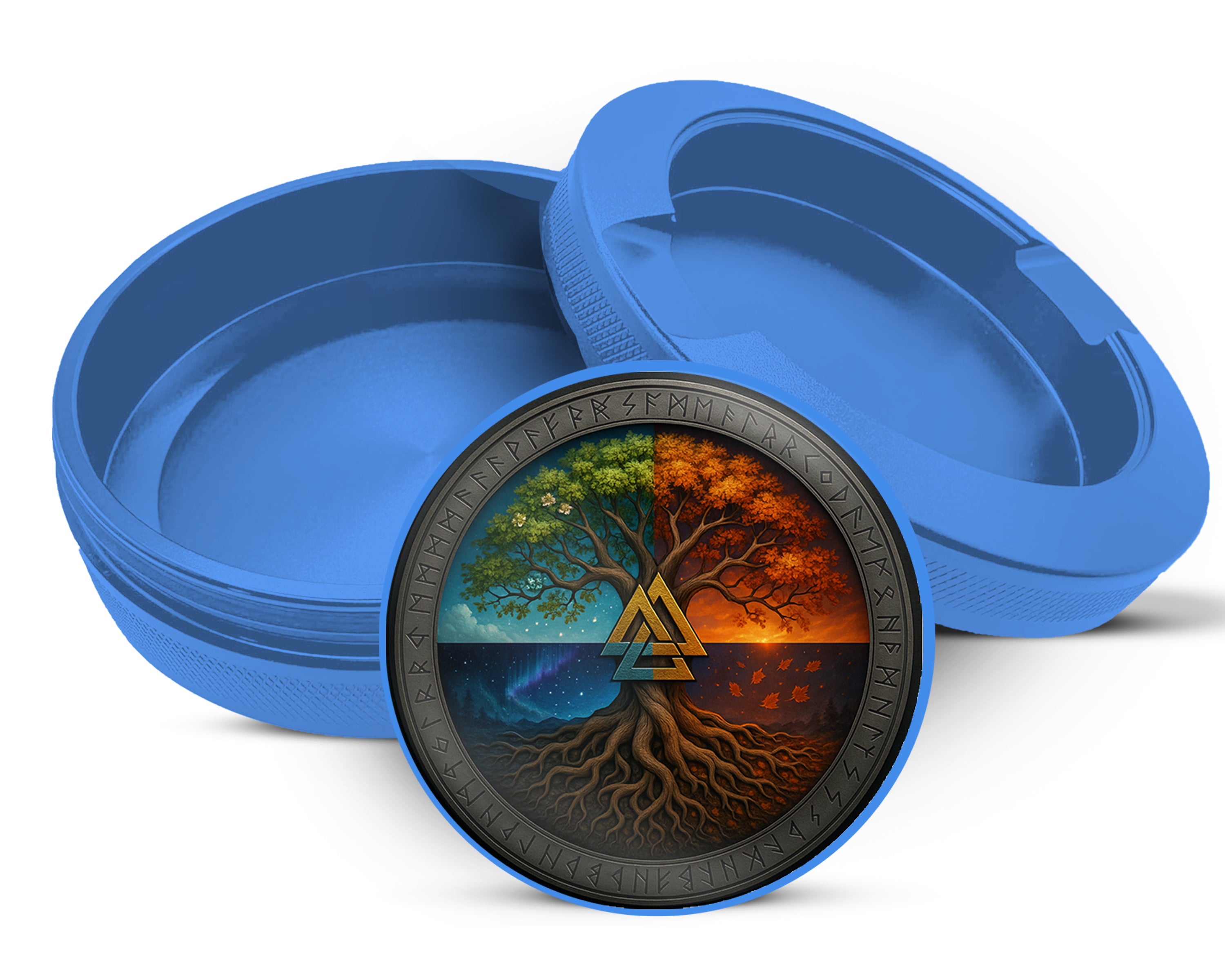 Valknut Tree of Seasons Snus Storage Case Blue