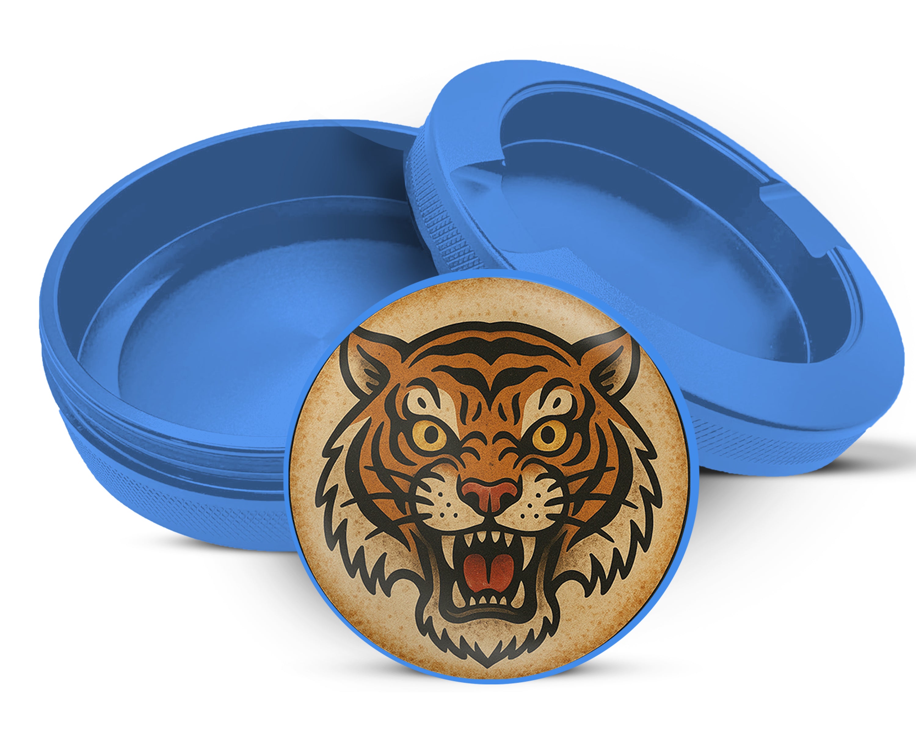 Vintage Fierce Tiger Head Traditional Tattoo Design Snus Storage Case Blue