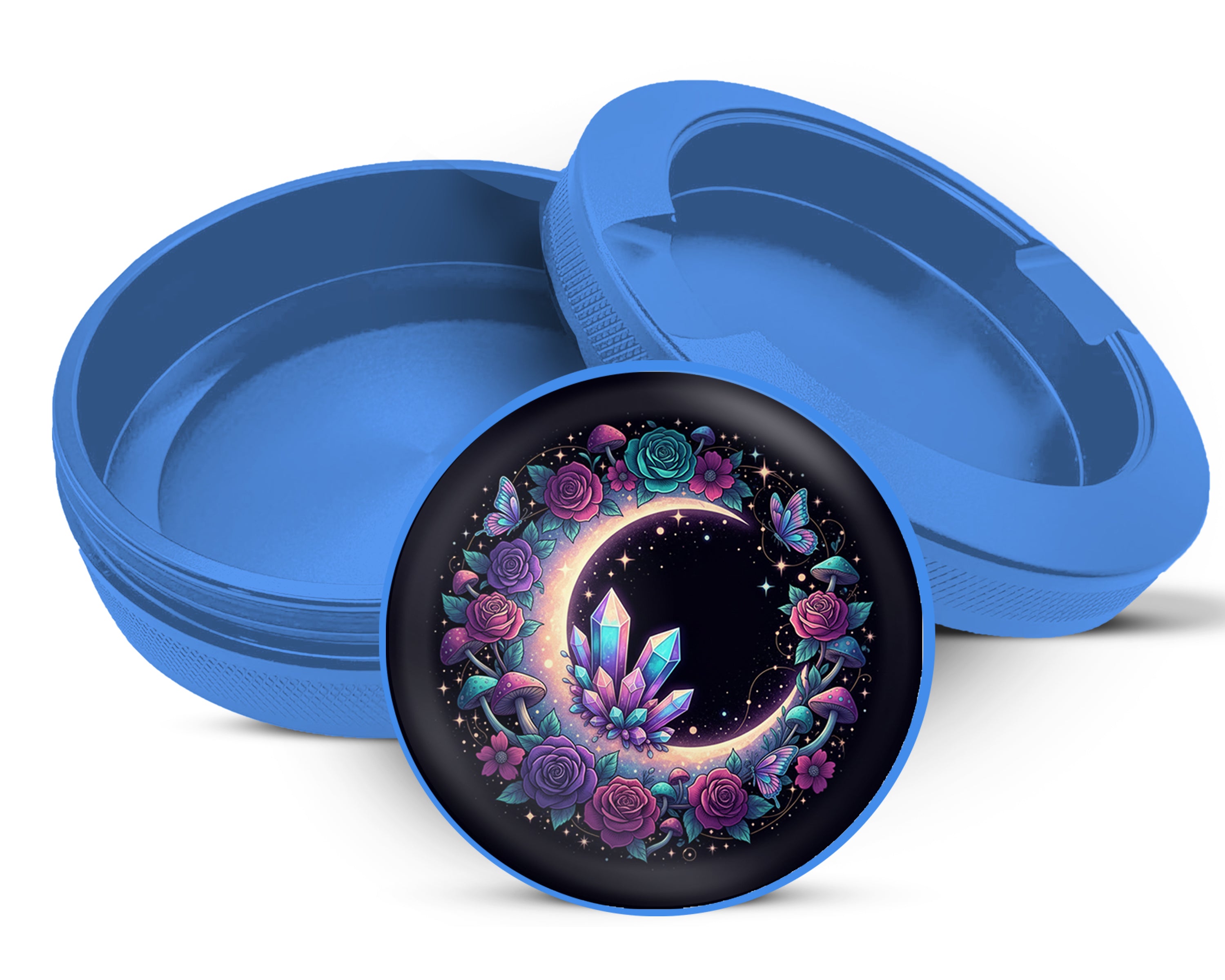 Floral Crescent Crystal Garden Snus Storage Case Blue