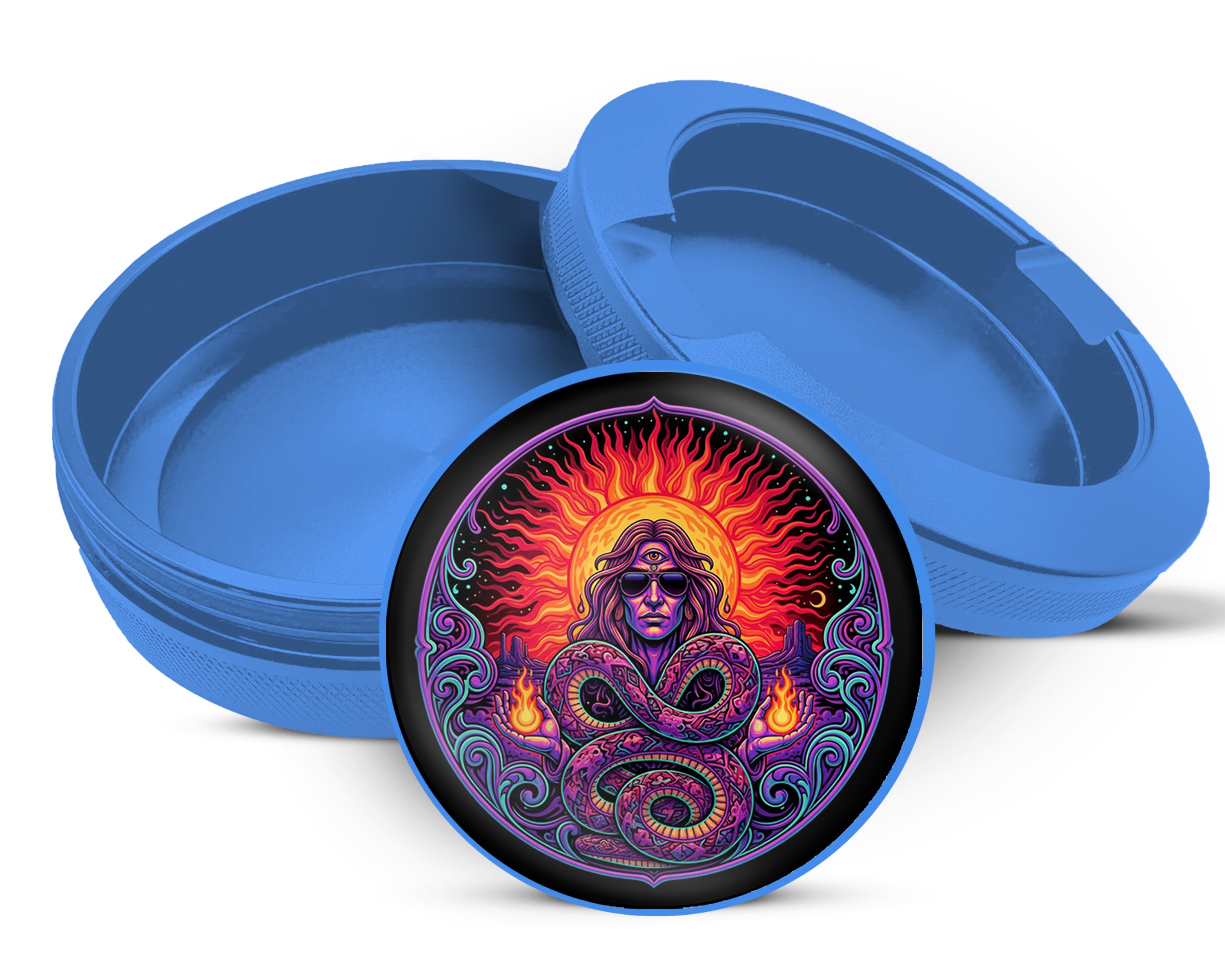 Psychedelic Serpent Sun Shaman Snus Storage Case Blue