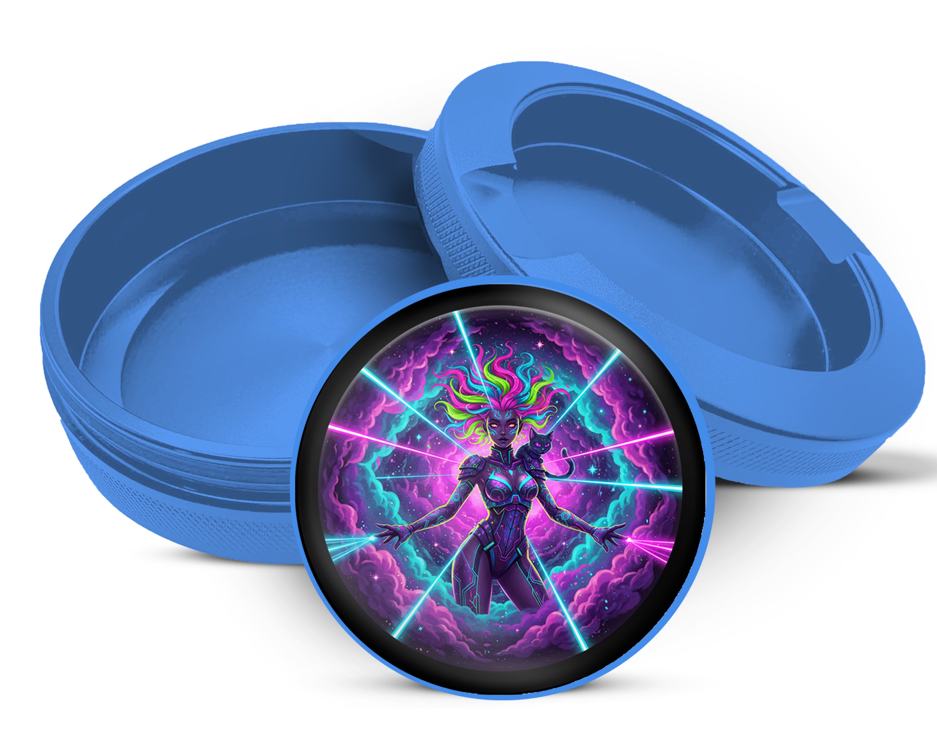 Neon Cosmic Warrior Goddess Snus Storage Case Blue