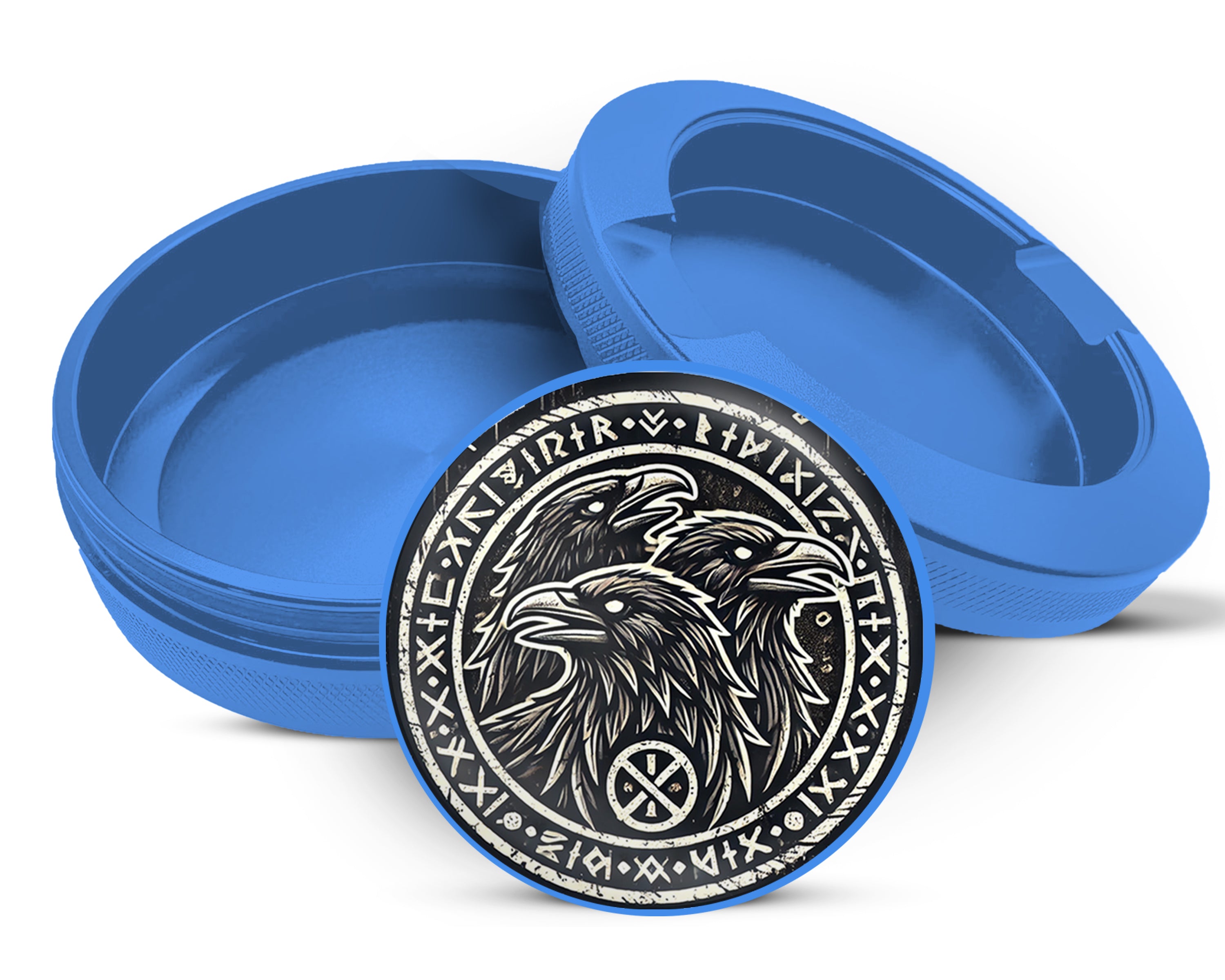 Norse Ravens Snus Holder, Huginn, Muninn, and Jack Snus Storage Case Blue