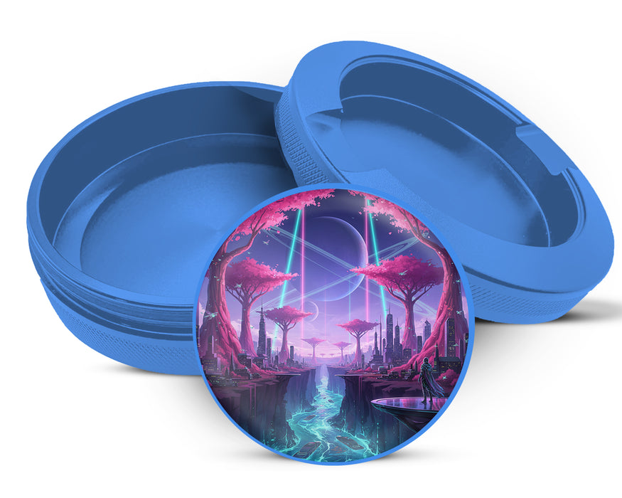 Cyberpunk Neon City Sci-Fi Skyline Art Snus Storage Case Blue