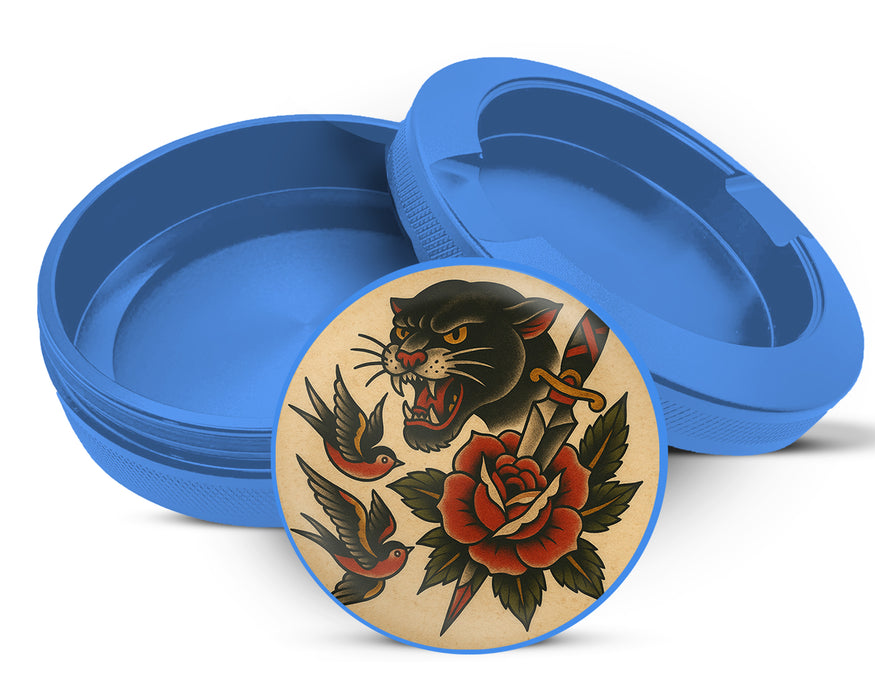 Classic Skull and Roses Flash Tattoo Design Snus Storage Case Blue