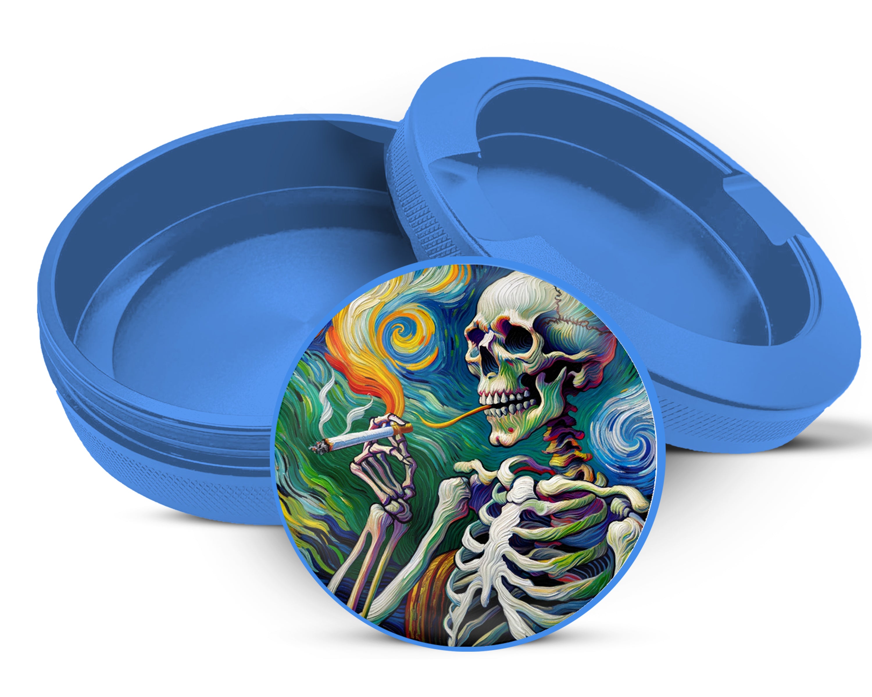 Skeleton Grinder Van Gogh Style Snus Storage Case Blue