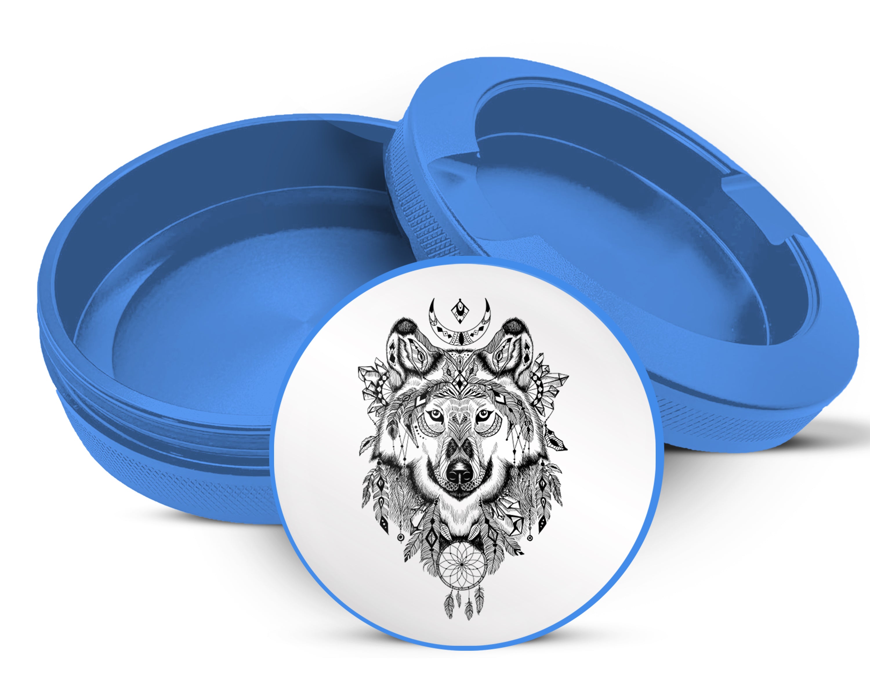Native American Wolf Snus Storage Case Blue