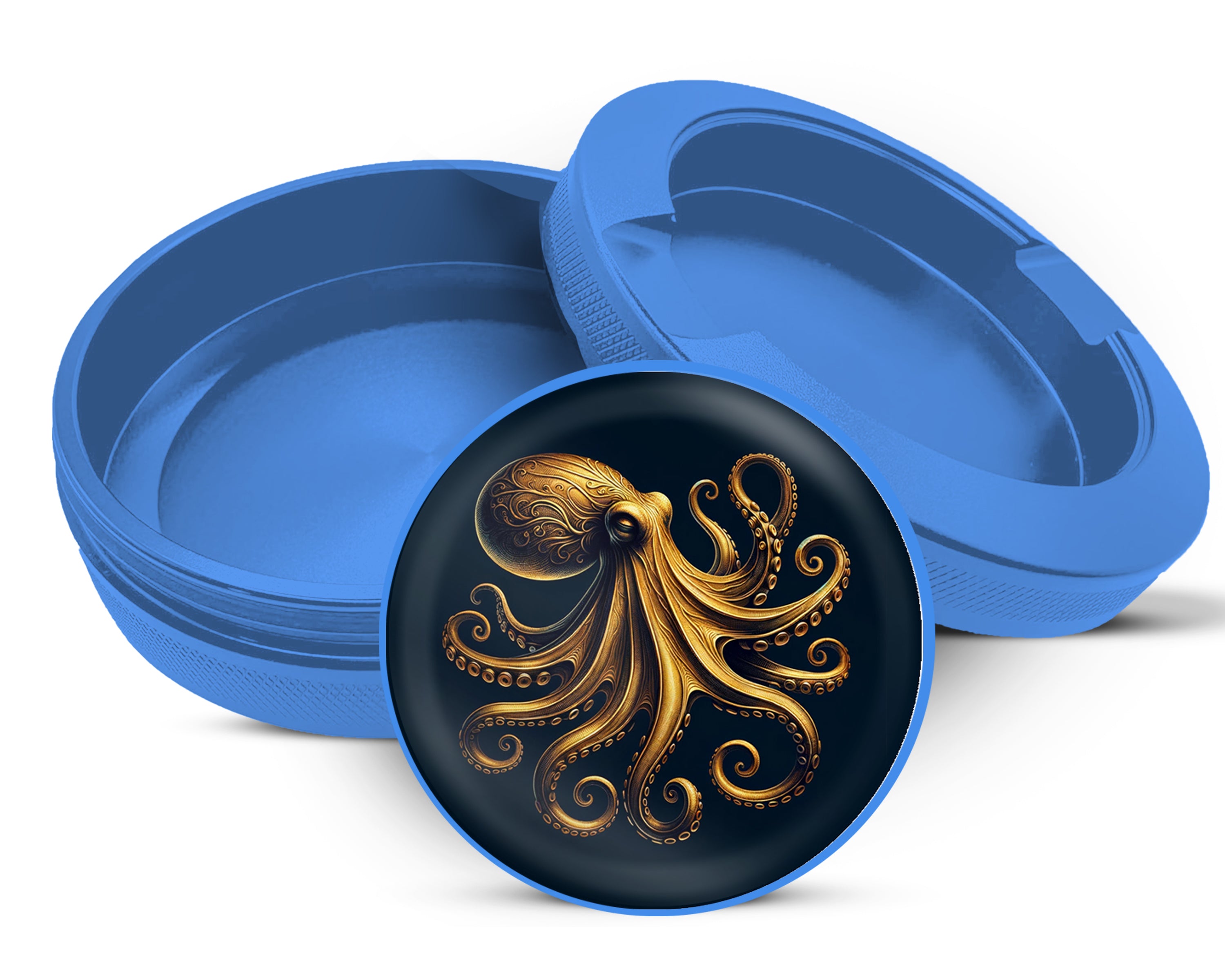 Vintage Golden Octopus Snus Storage Case Blue