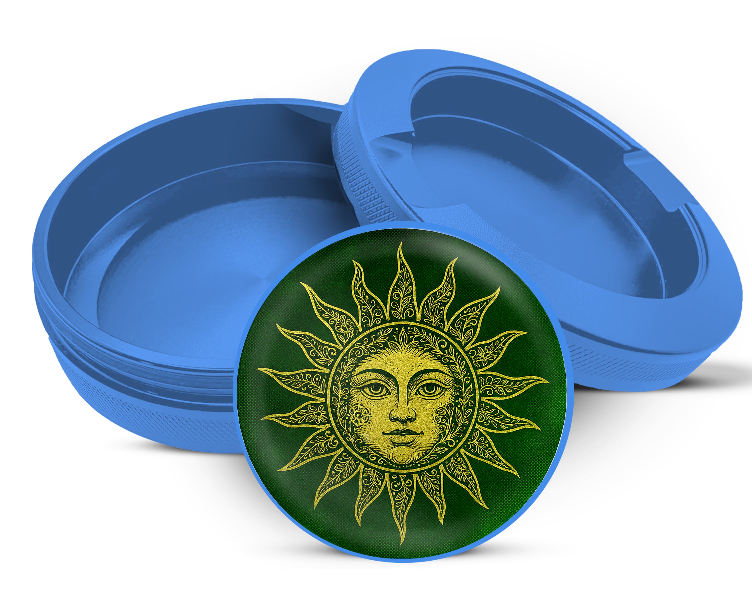Golden Intricate Sun Snus Storage Case Blue