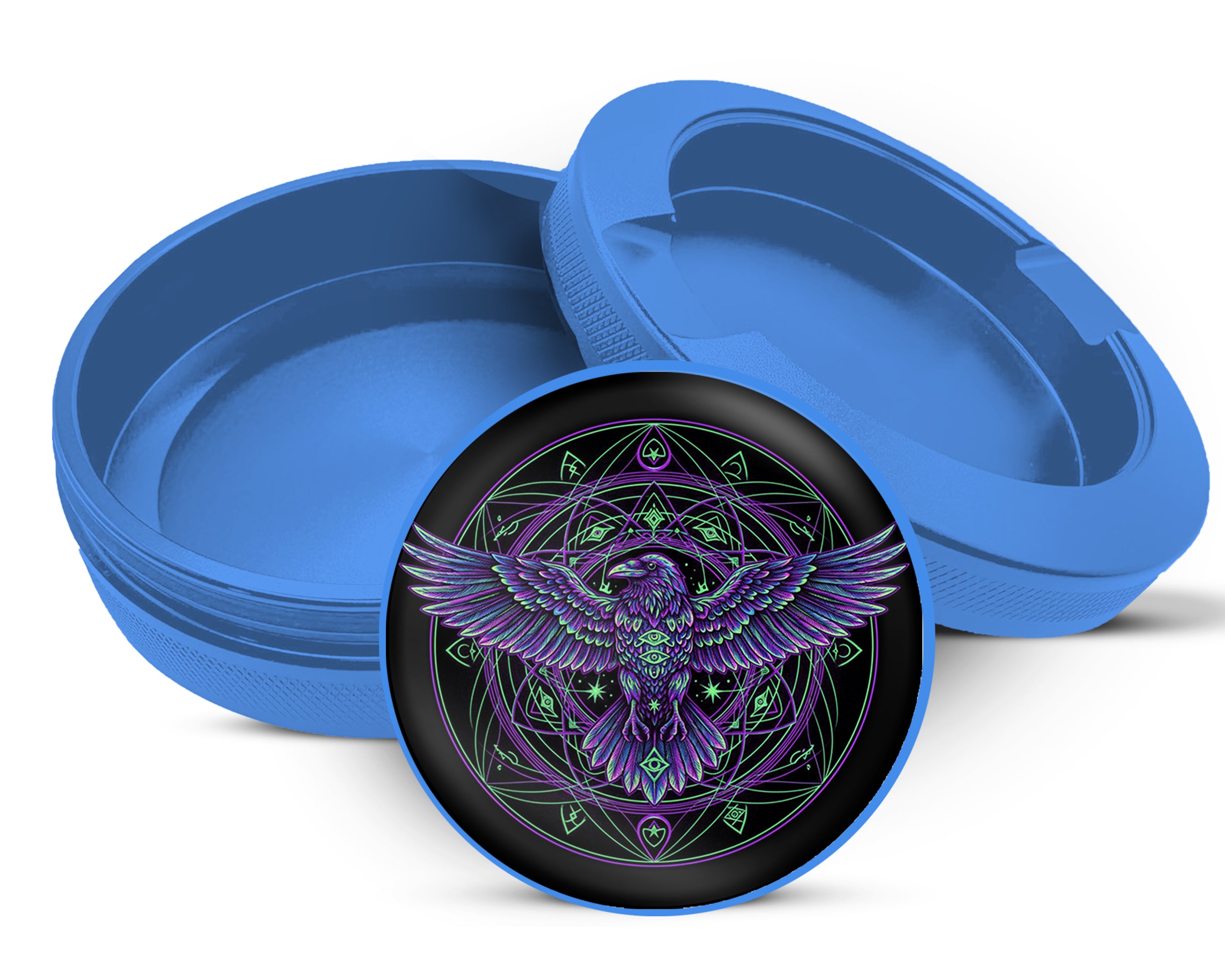 Psychedelic Raven Sigil Circle Snus Storage Case Blue