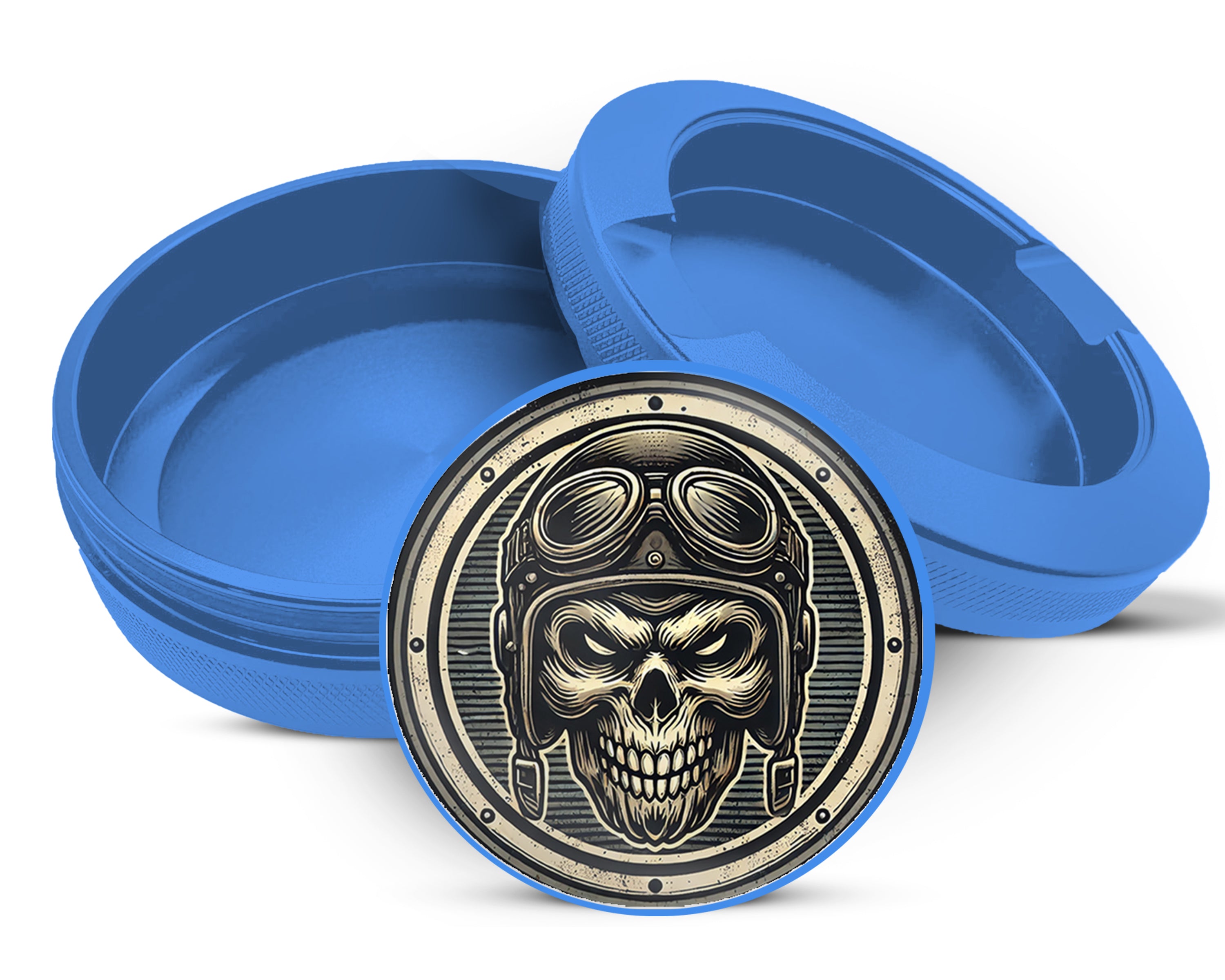 Biker Skull Snus Storage Case Blue