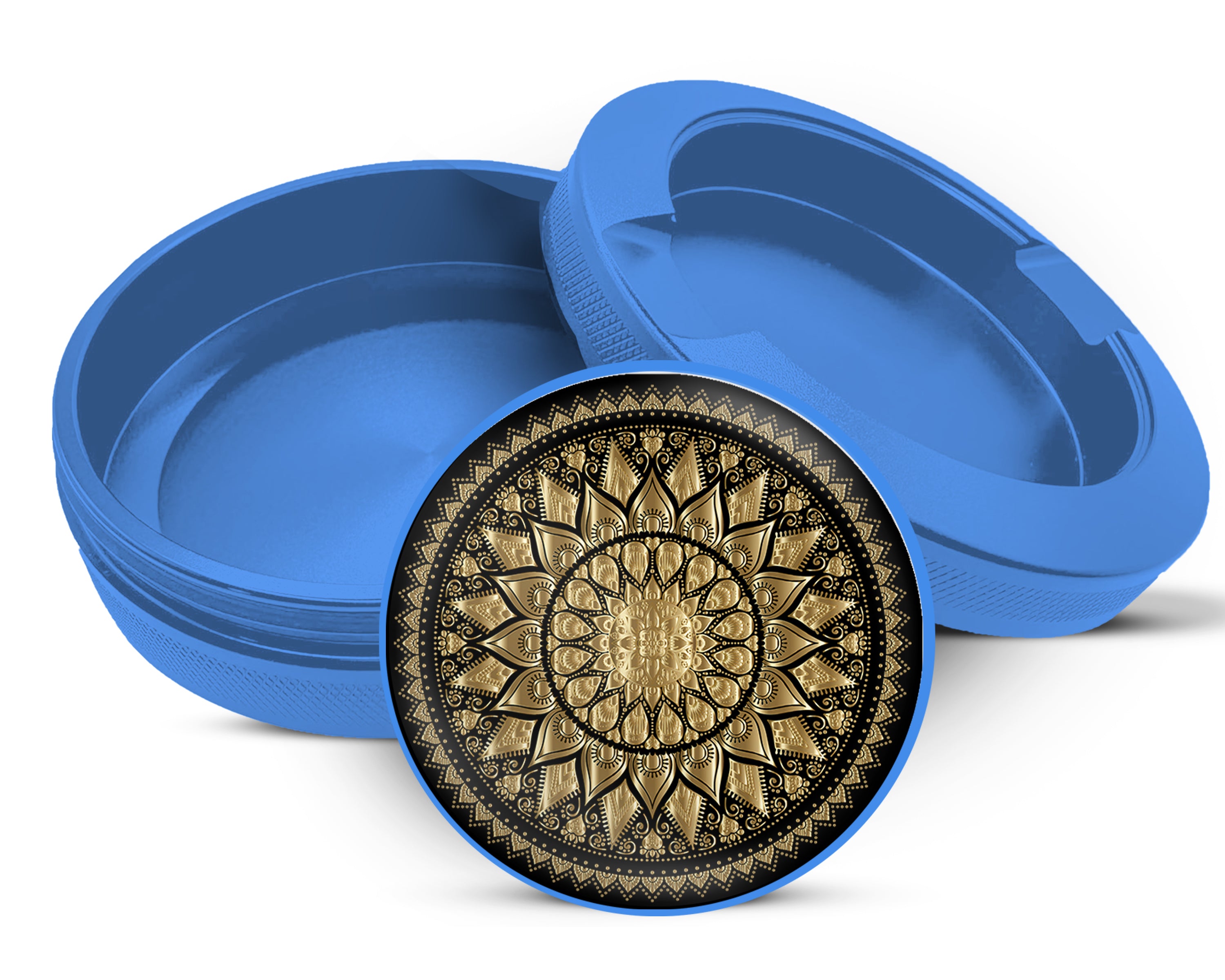 Mandala Grinder Black And Gold Snus Storage Case Blue
