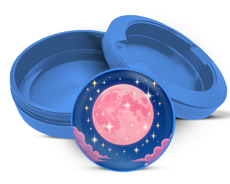 Pink Kawaii Crescent Moon with Stars Snus Storage Case Blue