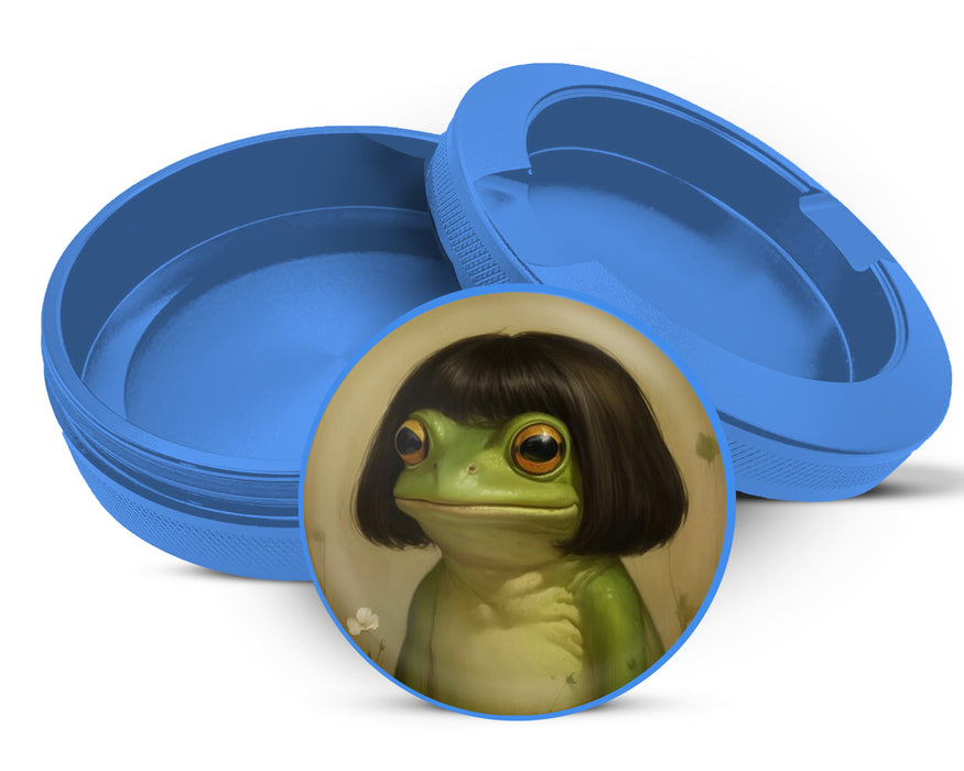 Cute Frog with Bob Haircut Meme Snus Storage Case Blue