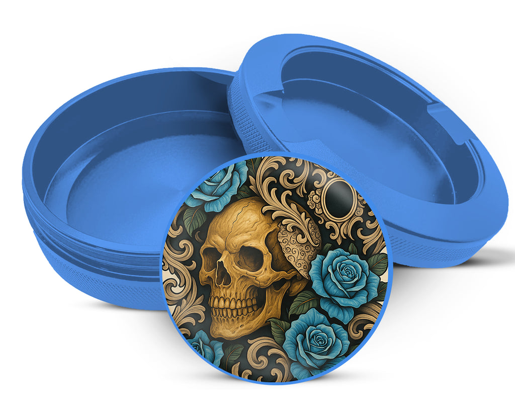 Gothic Skull with Roses and Chains Tattoo Aesthetic Snus Storage Case Blue