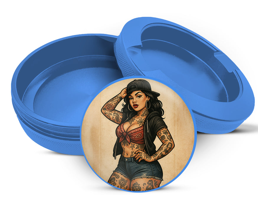 Pin-Up Girl with Tattoos Classic Rockabilly Style Snus Storage Case Blue