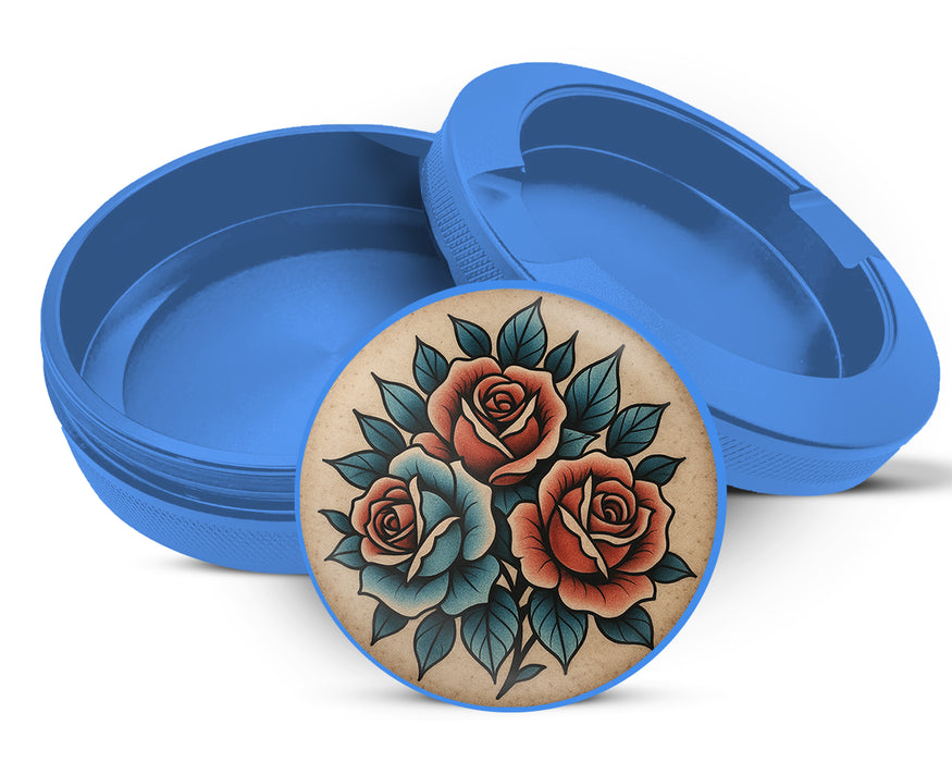 Traditional Red Rose Tattoo Design on Beige Snus Storage Case Blue