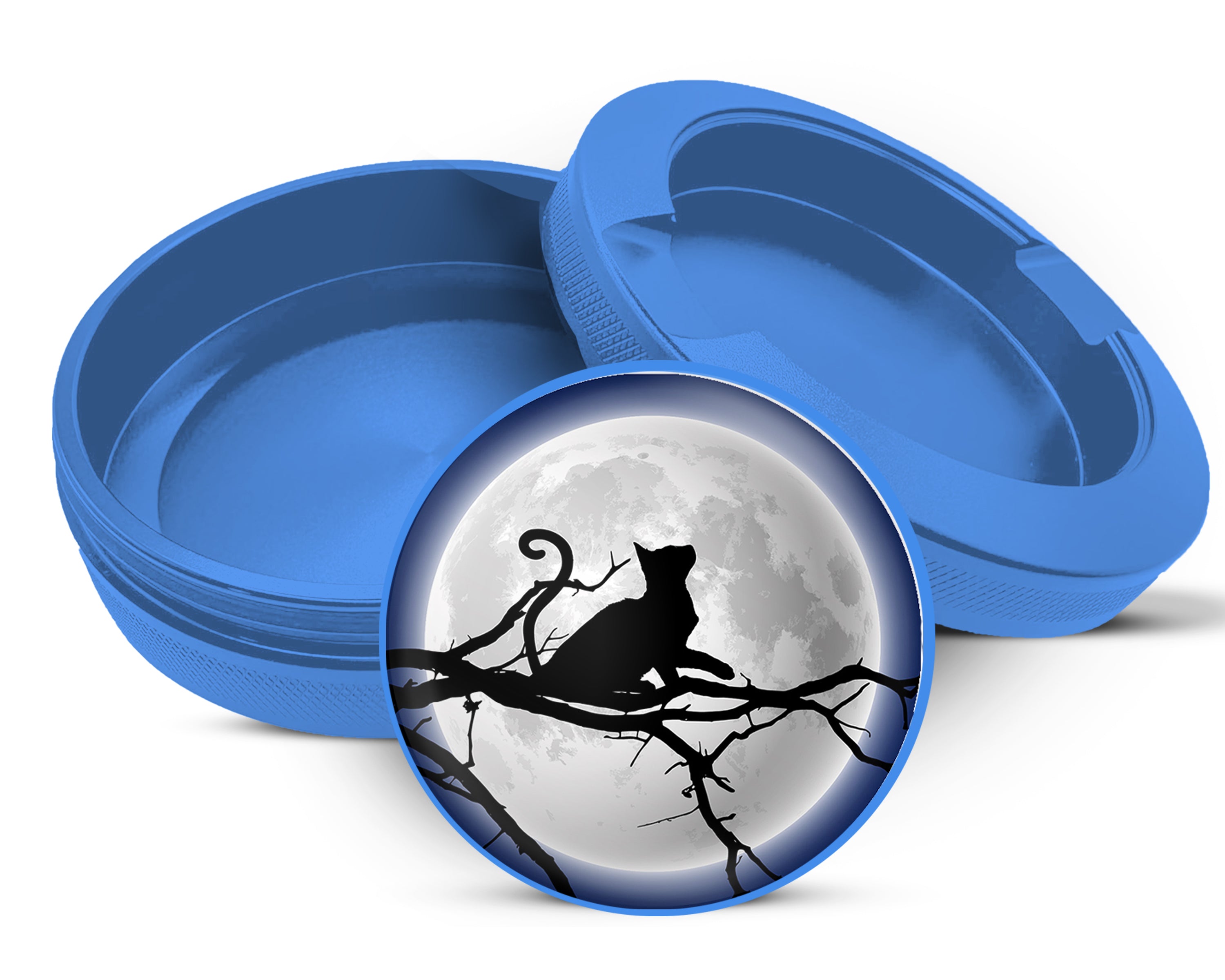 Cat With Full Moon Grinder Snus Storage Case Blue