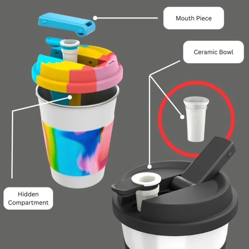 White Cupro Ceramic Novelty Mug - Dual-Chamber Design with Filtration and Removable Bowl