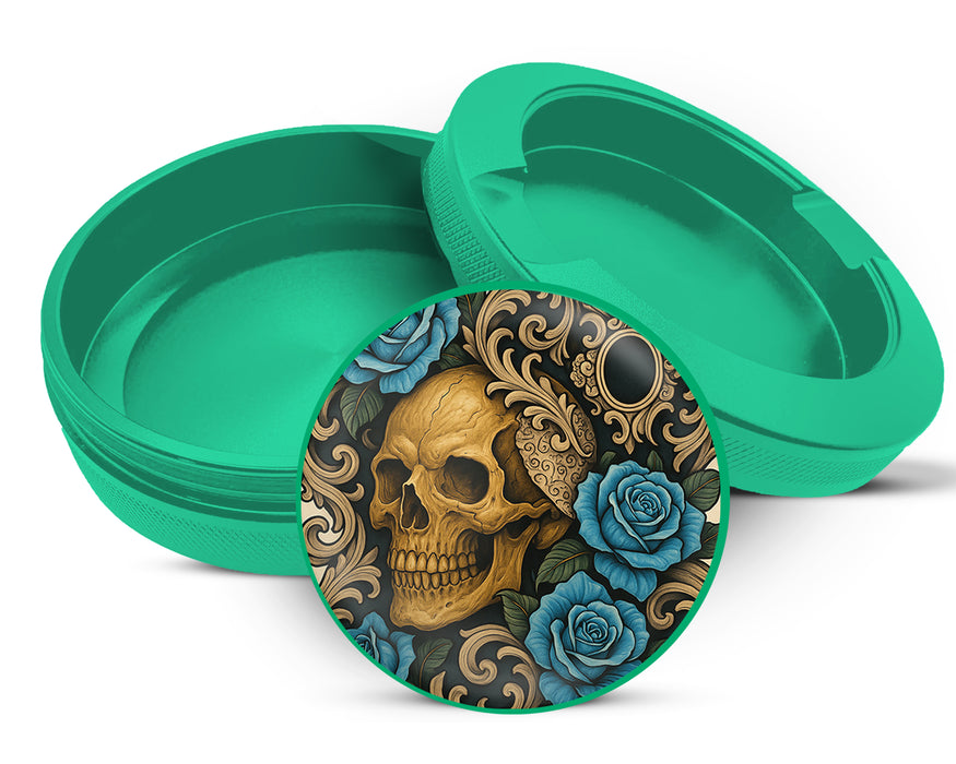 Green Gothic Skull with Roses and Chains Tattoo Aesthetic Snus Storage Case