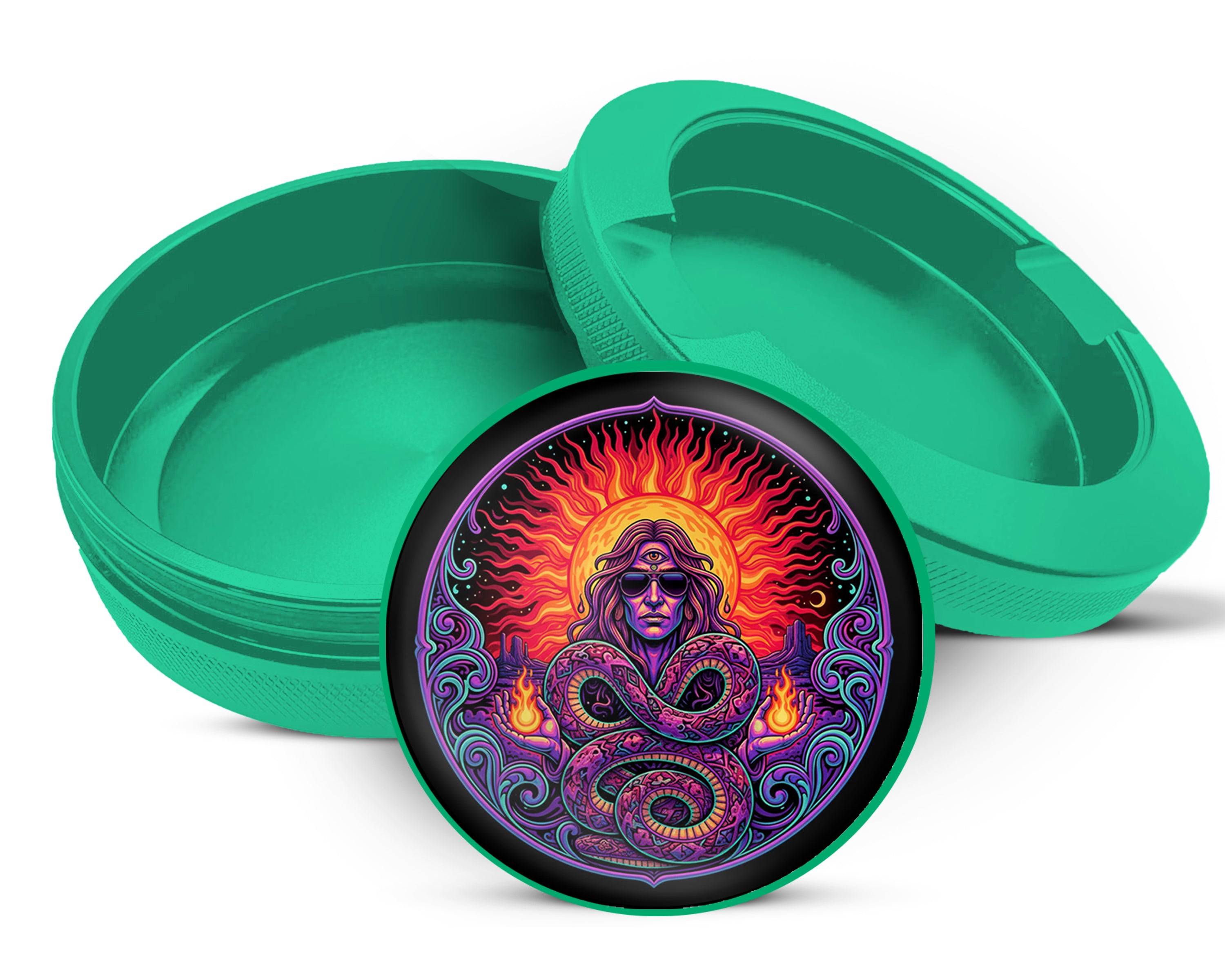 Green Psychedelic Serpent Sun Shaman Snus Storage Case