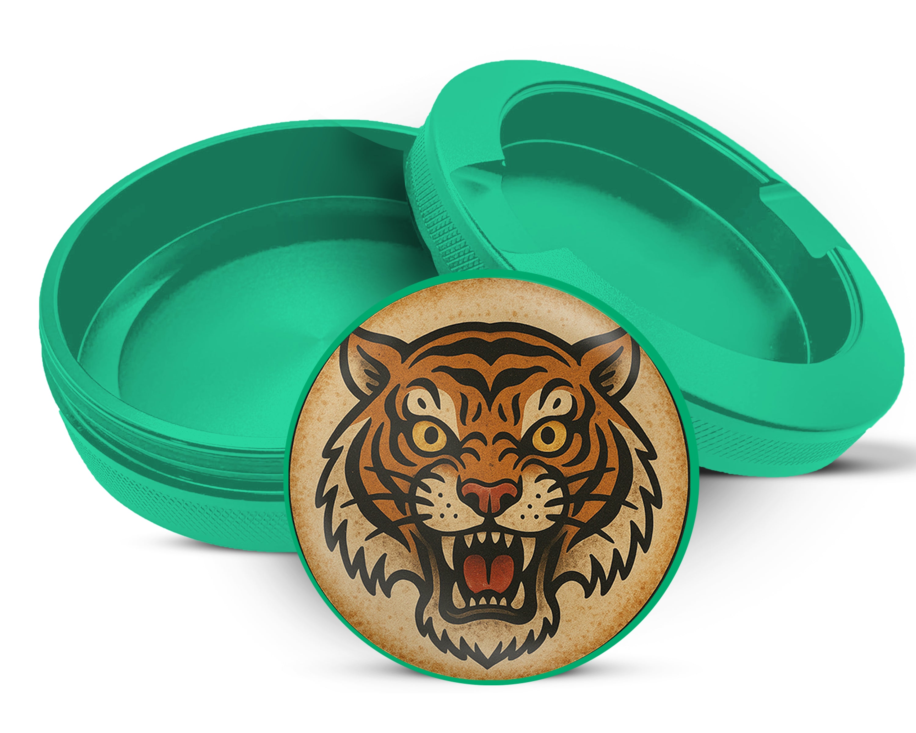 Green Vintage Fierce Tiger Head Traditional Tattoo Design Snus Storage Case
